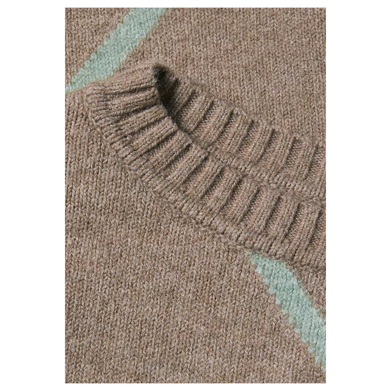 Street One Damen Pullover Cosy Sweater Intarsia sanded amber melange light blue print