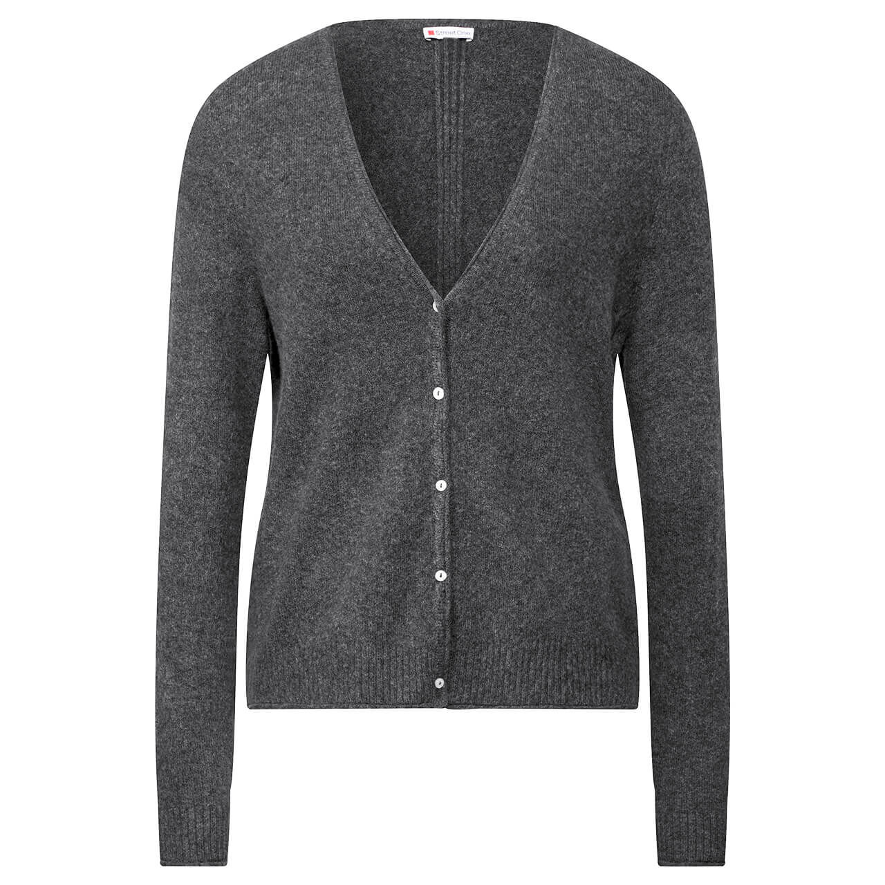 Street One Damen Strickjacke Short Cardigan gravel grey melange 