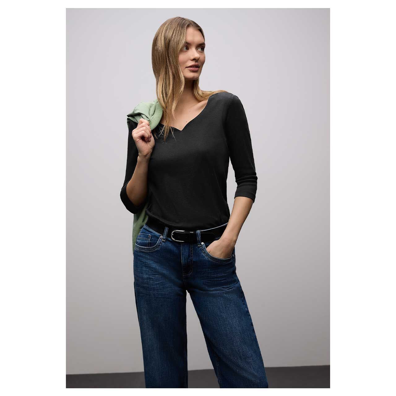 Damen 3/4 Arm Shirt Ada von Street One in Schwarz, Vorderansicht