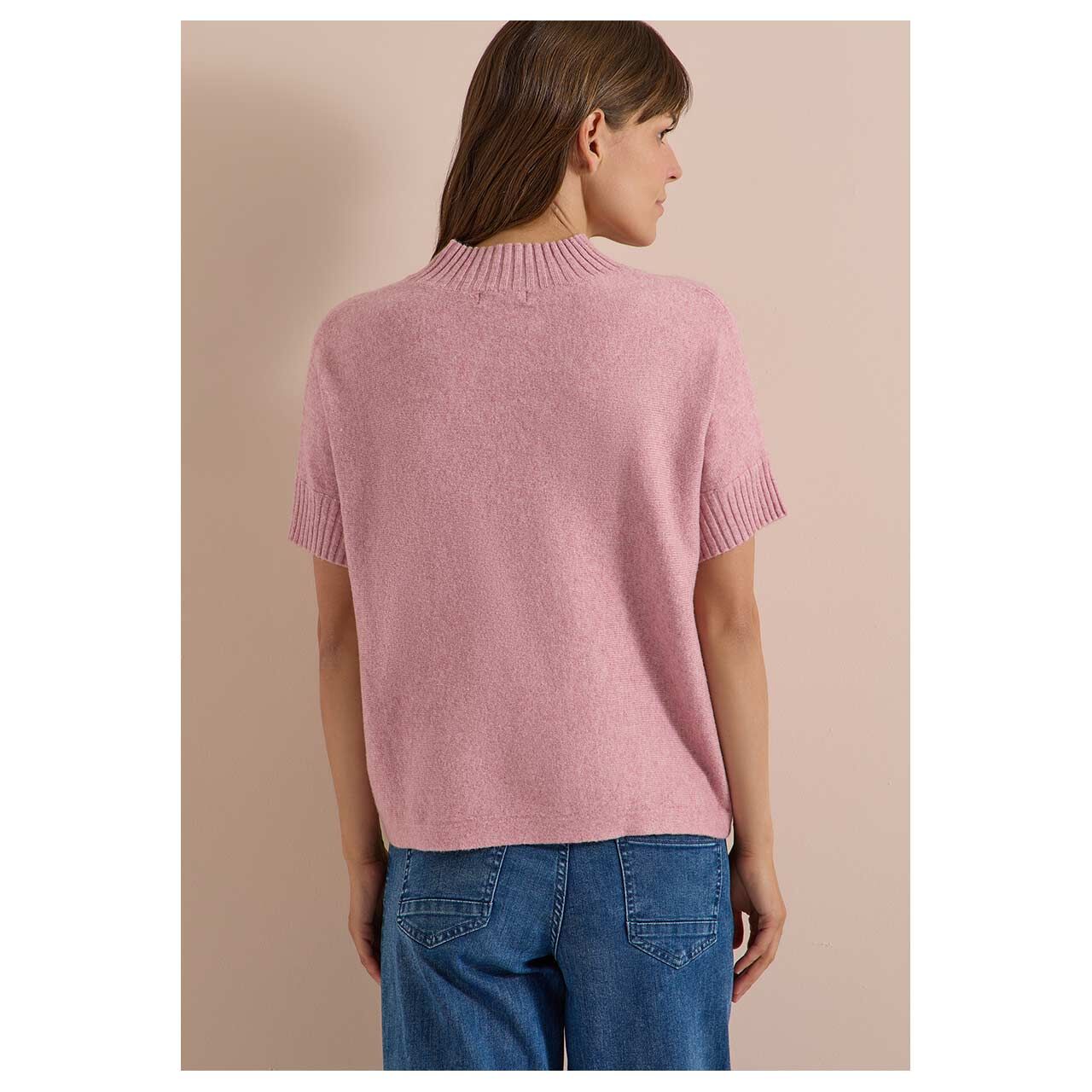 Damen Kurzarm Pullover Shortsleeve Dolman von Cecil in Rosa meliert, Rückansicht am Model