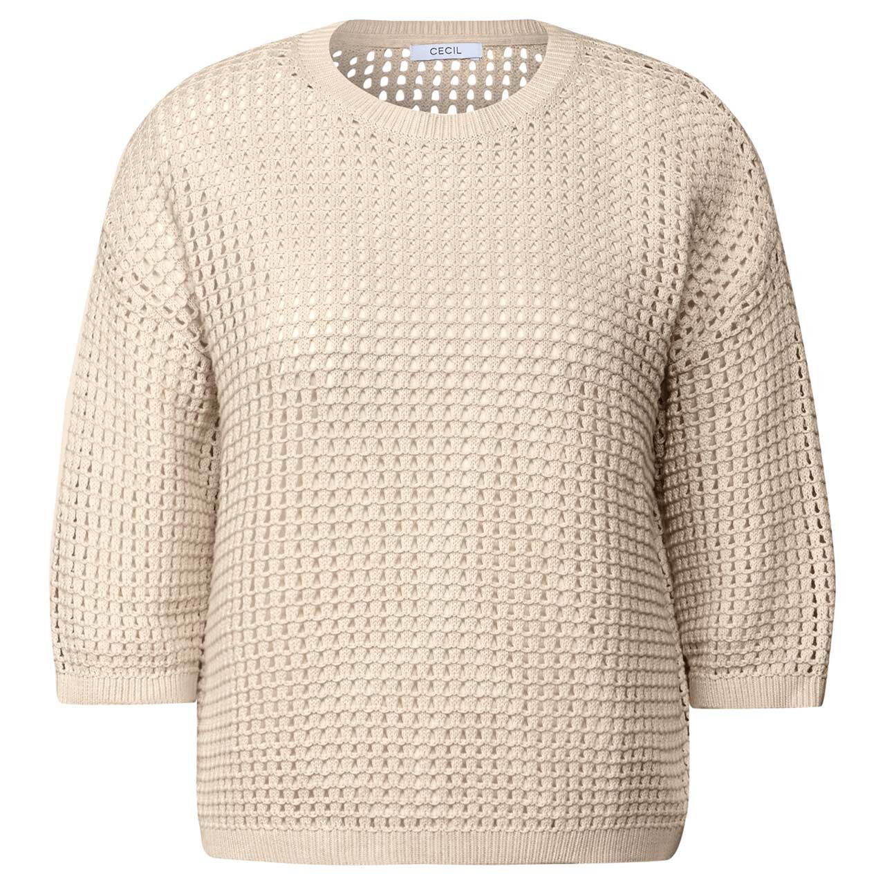 Cecil Damen 3/4 Arm Pullover Crochet Roundneck pearl beige melange