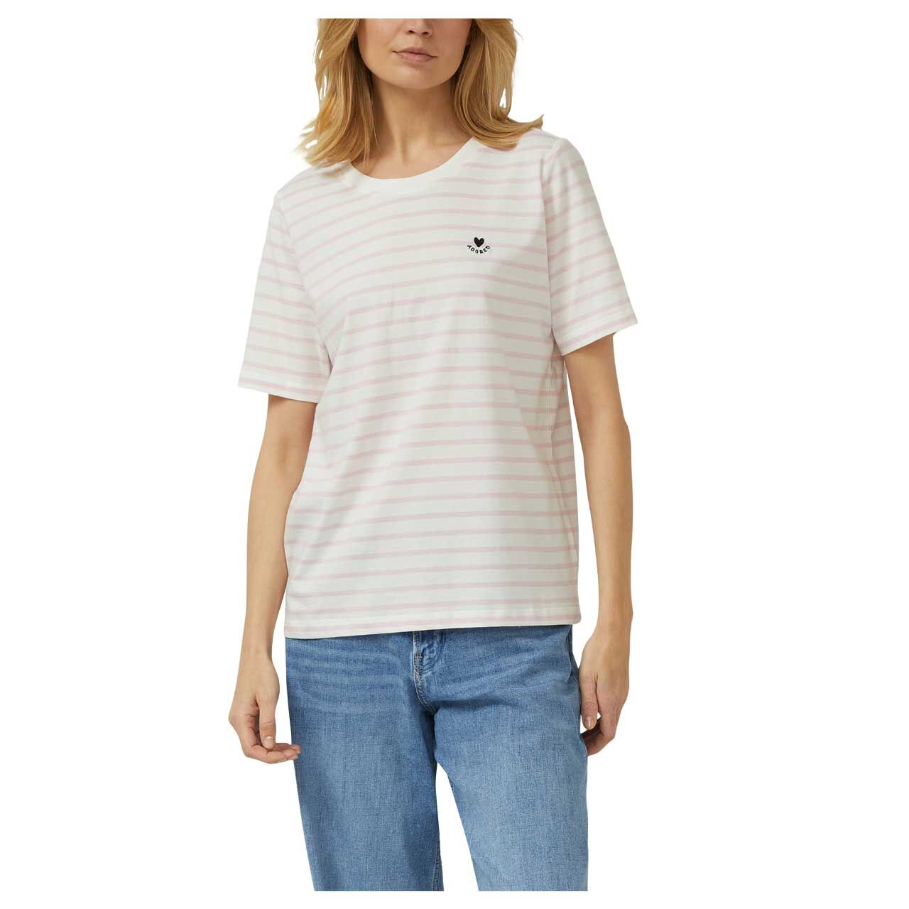 s. Oliver Damen T-Shirt in Rosa gestreift, Vorderansicht am Model