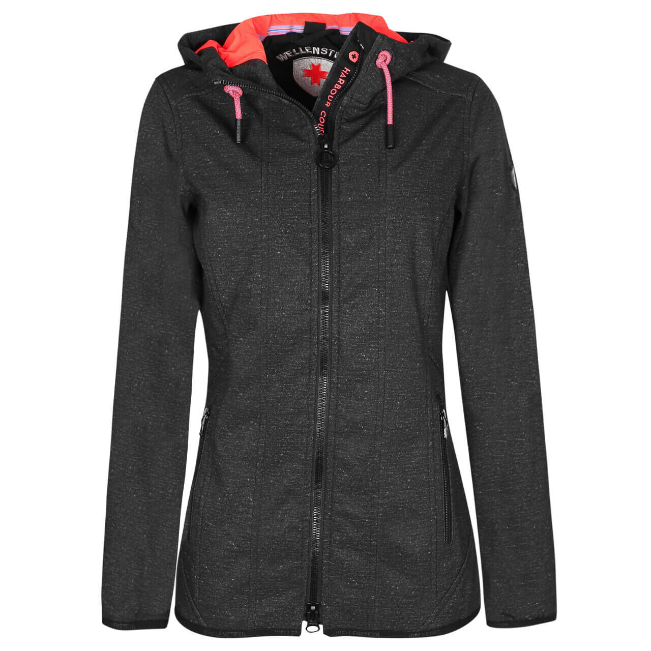 wellensteyn-jacke-yoga-918-blackmelange-vorne Wellensteyn Yoga Softshelljacke für Damen in Schwarz meliert, FarbNr.: YOGA-918-blackmelange