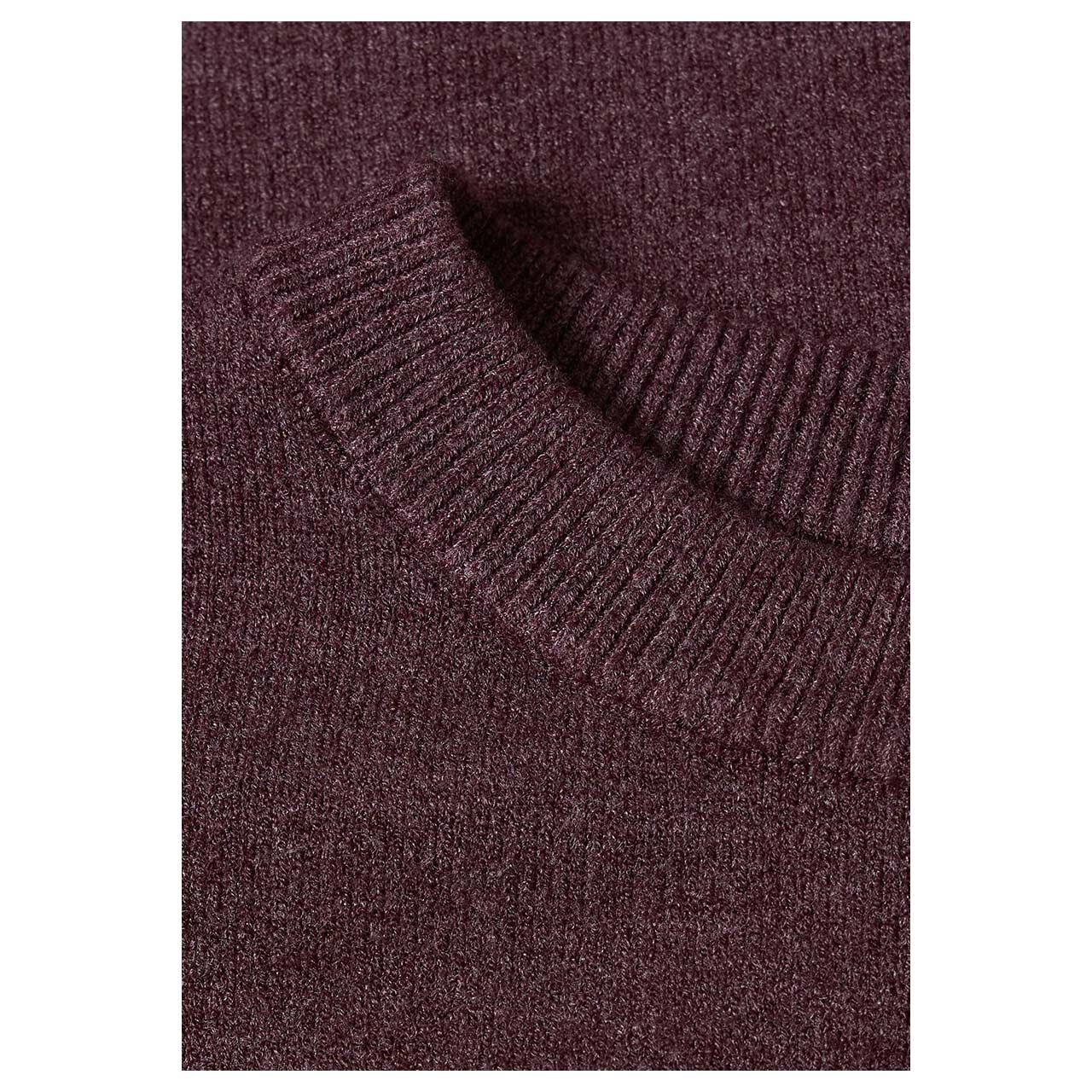 Damen 3/4 Arm Pullover Basic Sweater von Street One in Lila meliert, Detailansicht Ausschnitt