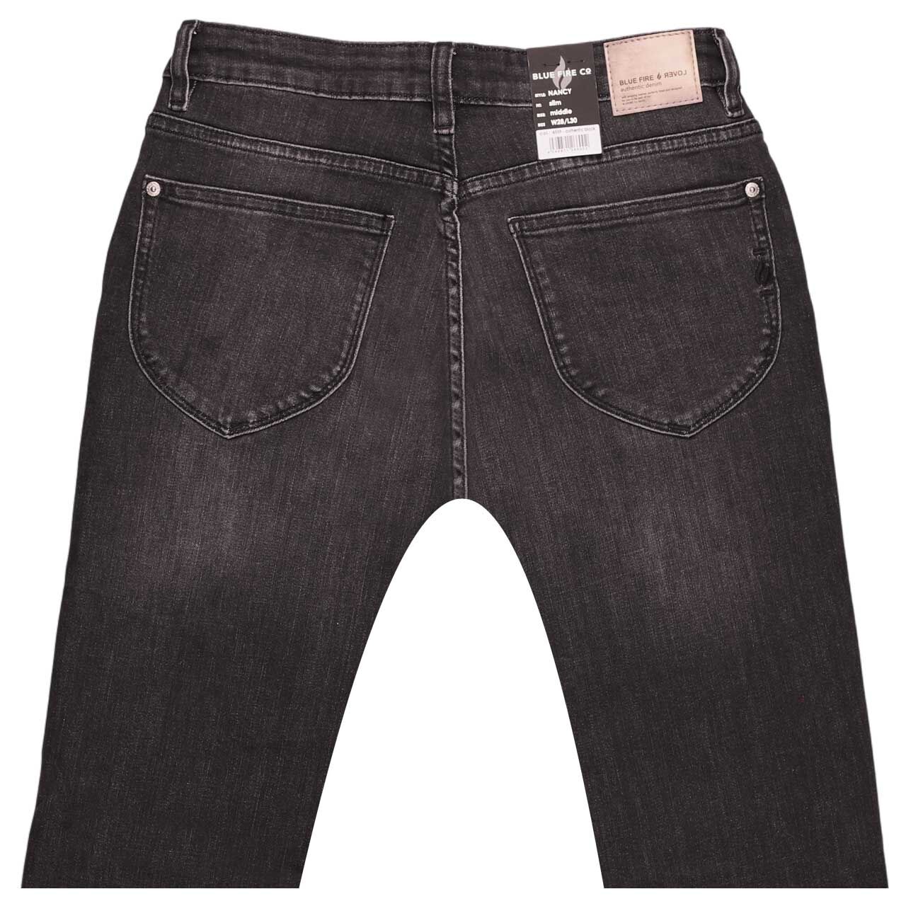 Stretch Damenjeans Nancy von Blue Fire in Schwarz verwaschen, detaillierte Rückansicht