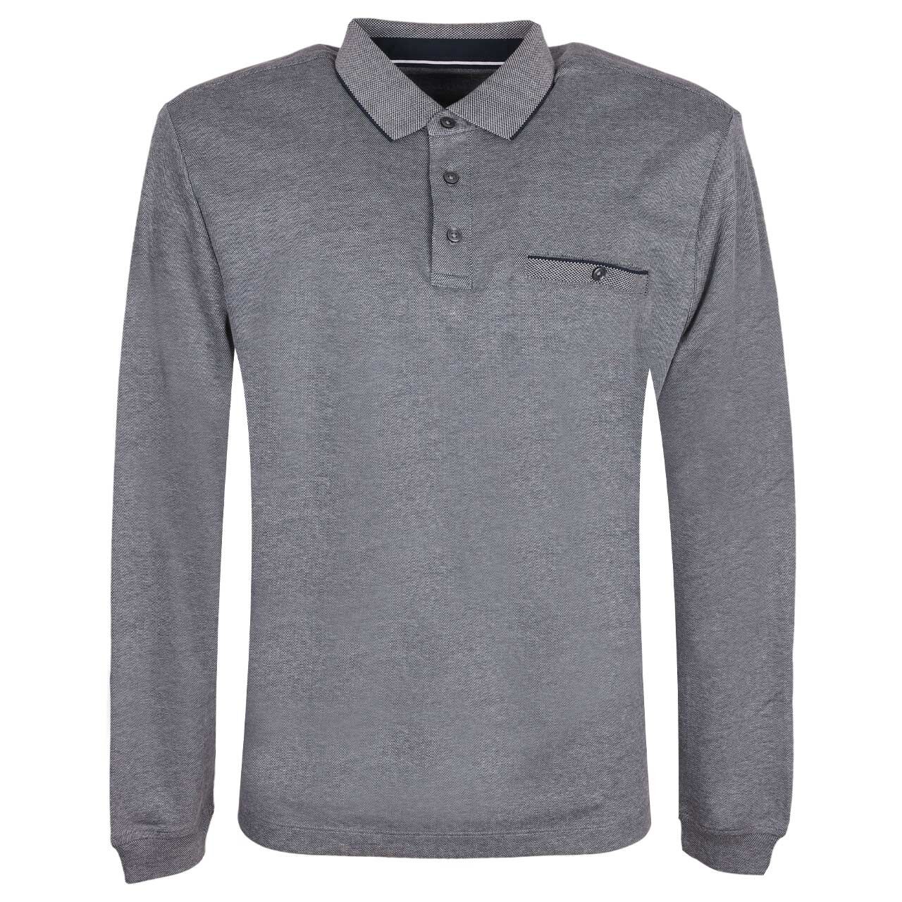 Casa Moda Herren Polo Langarm Shirt grey blue 