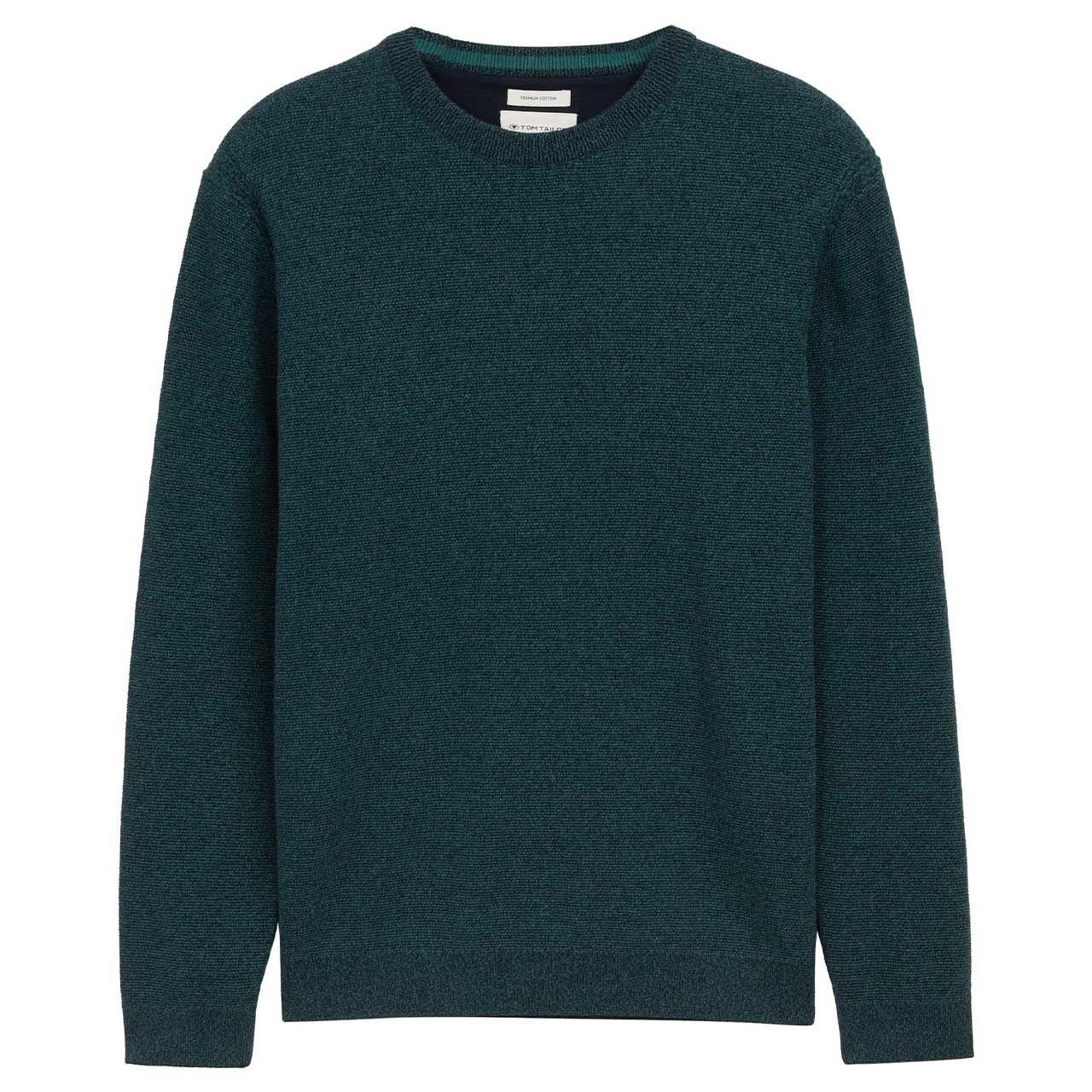 Tom Tailor Herren Pullover Structured Crewneck Knit jasper green navy twotone