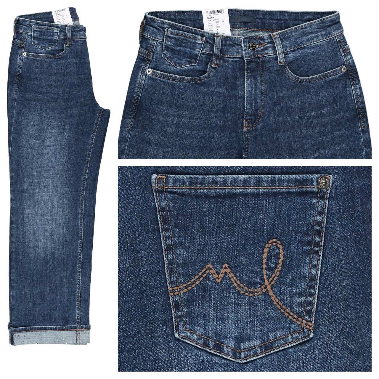 MAC Laura 7/8 Jeans Strass medium blue washed smart glamour