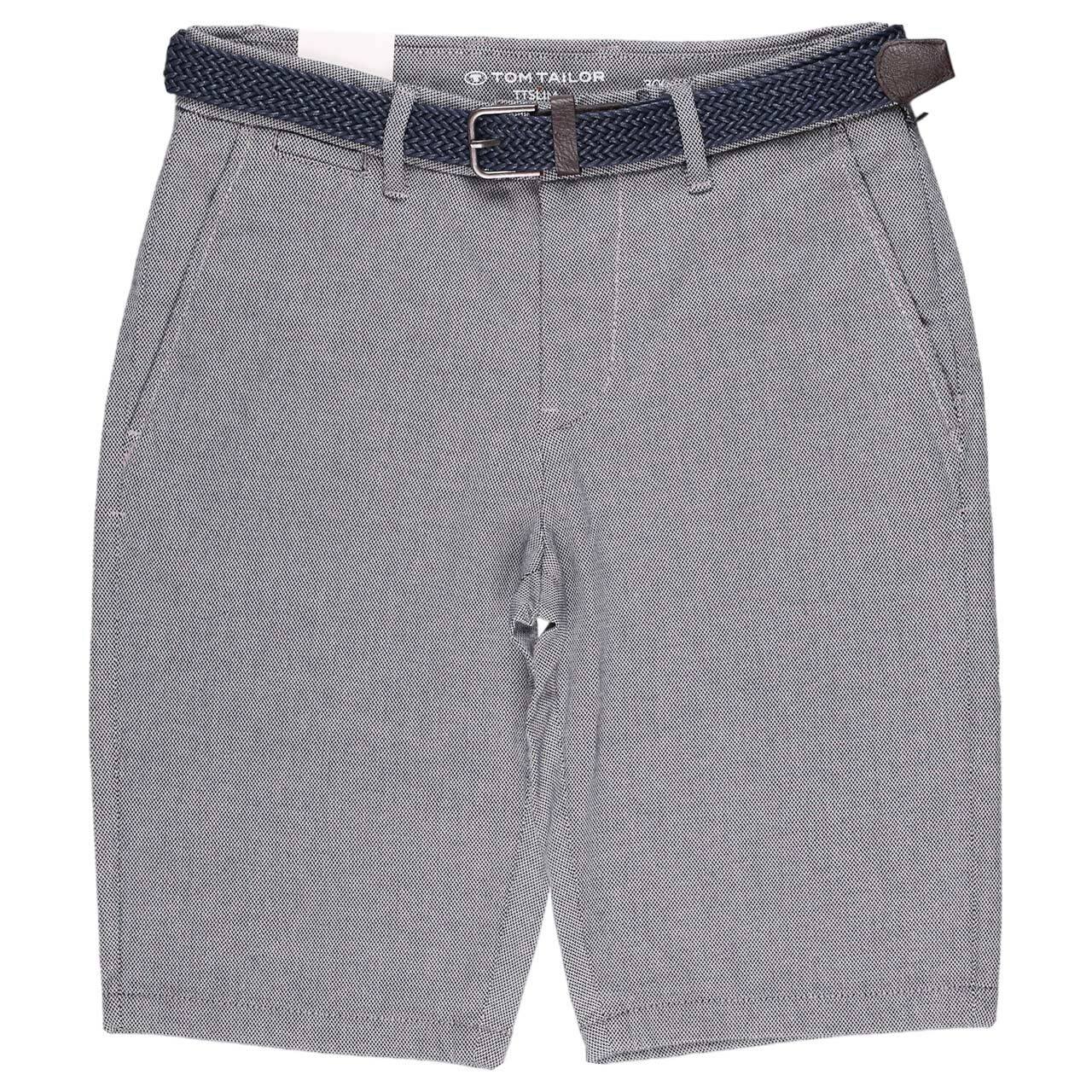 Herren Chino Baumwoll Bermuda von Tom Tailor in Weiß-Blau mit Print, Vorderansicht