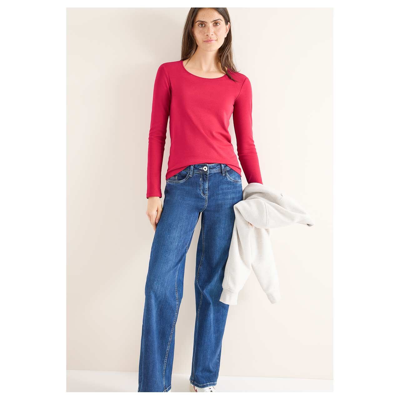 Damen Langarm Shirt Pia von Cecil in Magenta, Ganzkörperansicht am Model