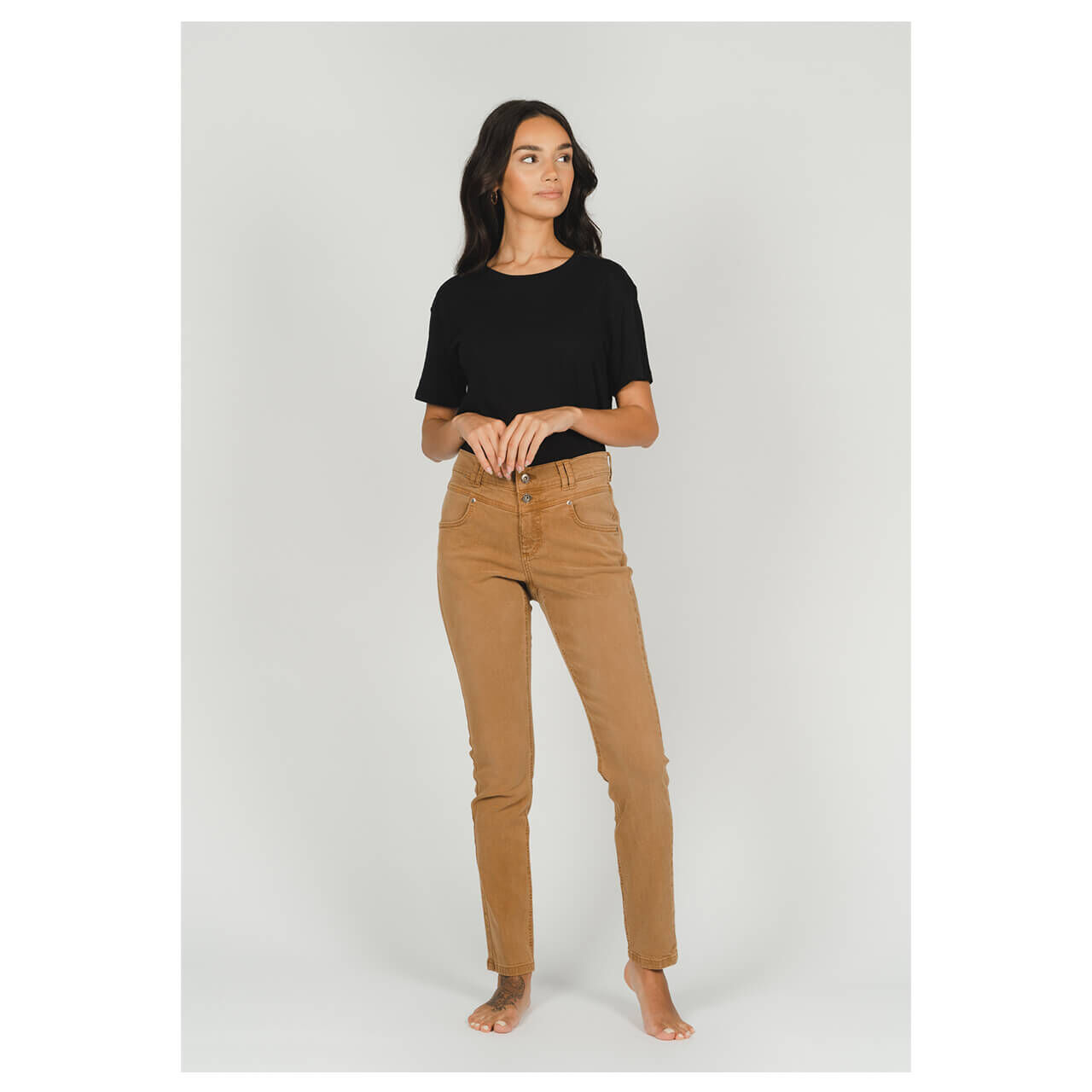 Angels Skinny Button Jeans dark camel used