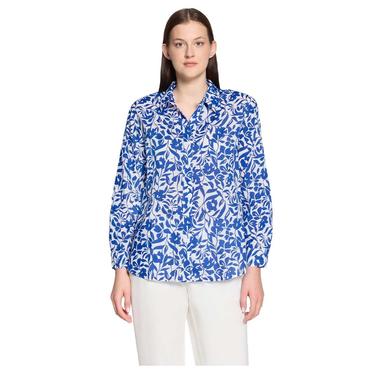 Damen Langarm Bluse von Betty Barclay in Blau mit Print, Vorderansicht am Model