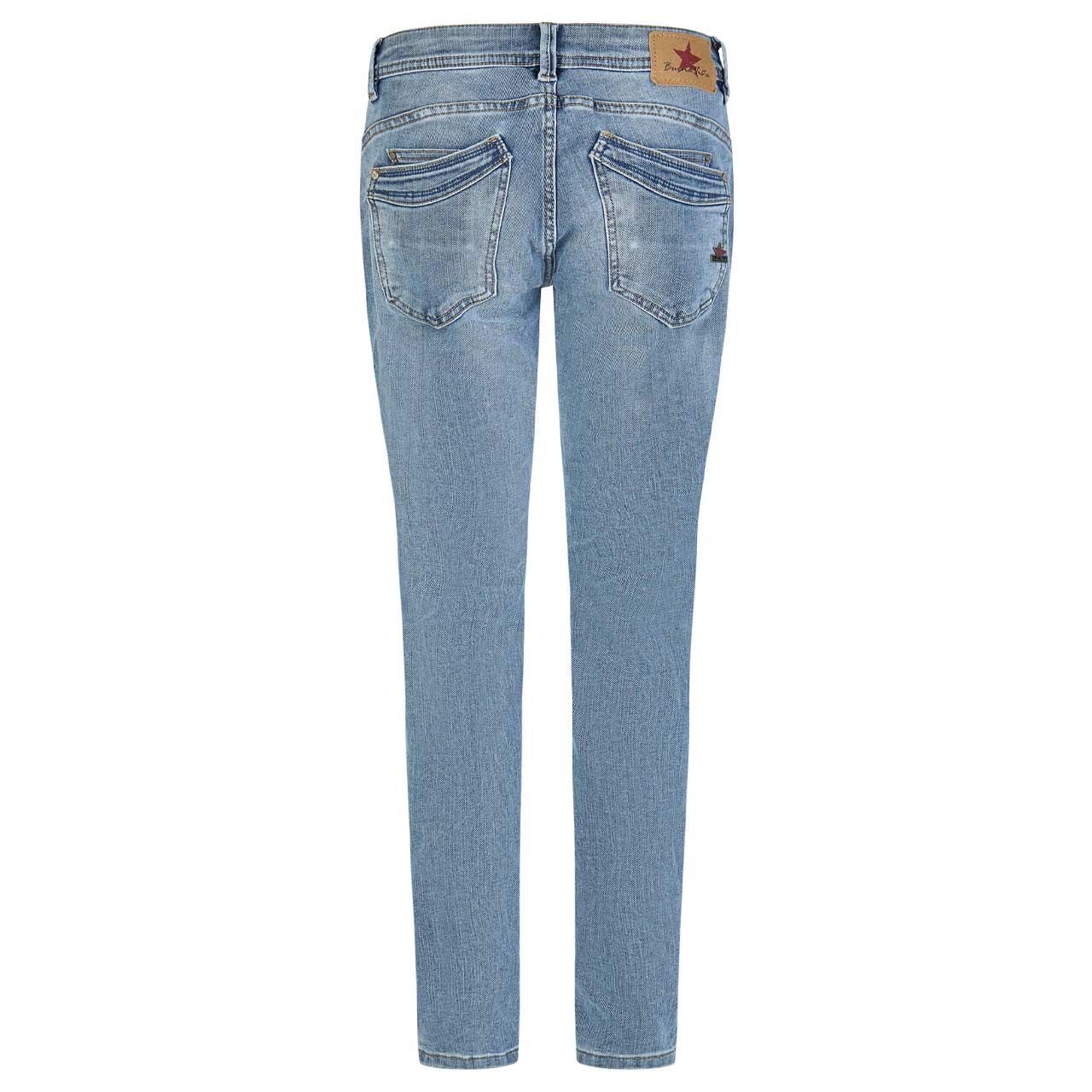 Damen Ankle Jeans Malibu Cropped Stretch Denim in Blau angewaschen mit Destroyed-Effekten, Rückansicht