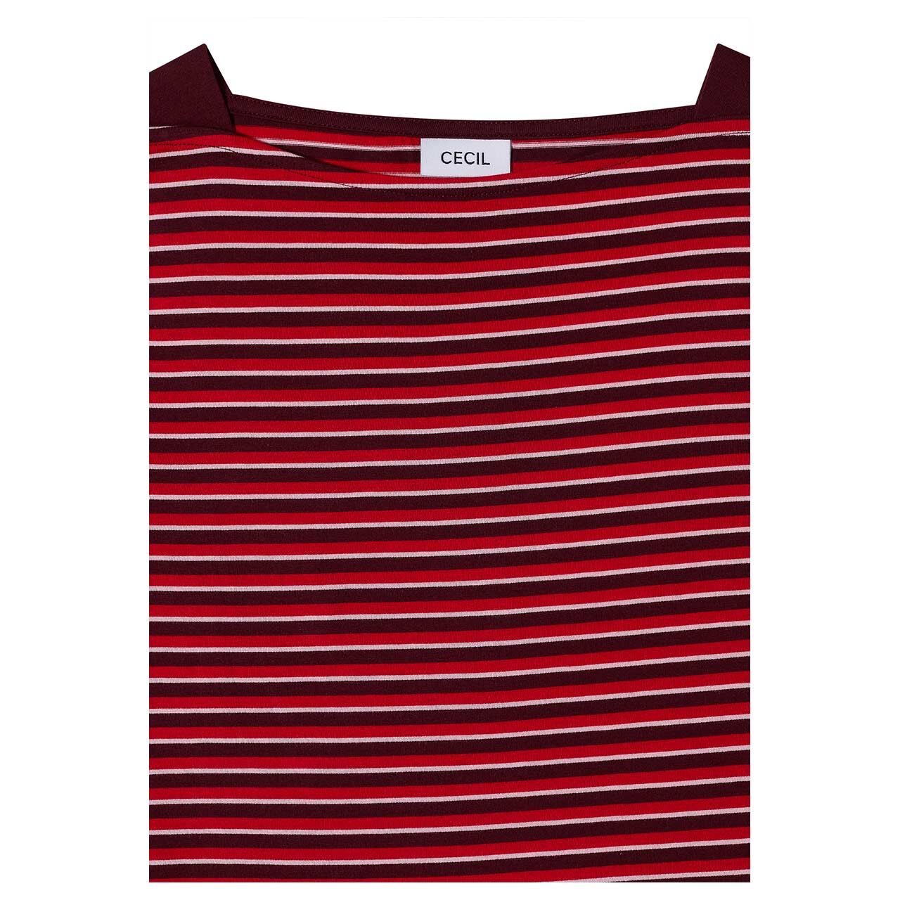 Cecil Damen 3/4 Arm Shirt Small Striped Boatneck red wine