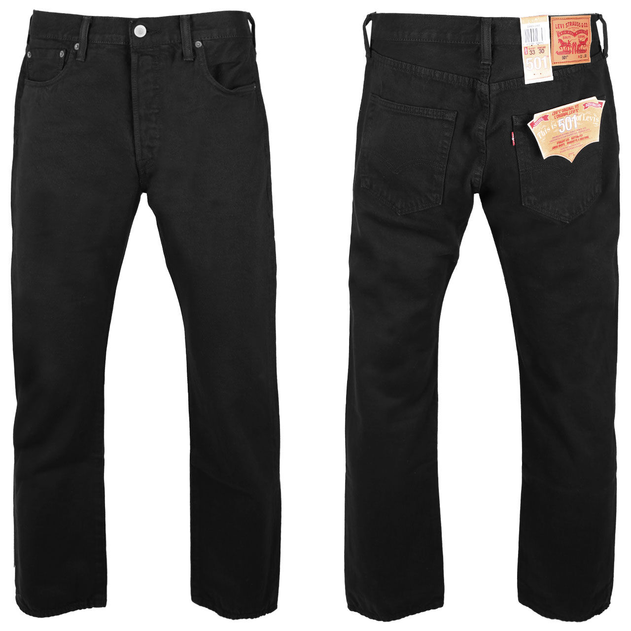 levis-jeans-black-165-combi Herren Jeans 501® von Levi's® in Schwarz, Vorder- und Rückansicht