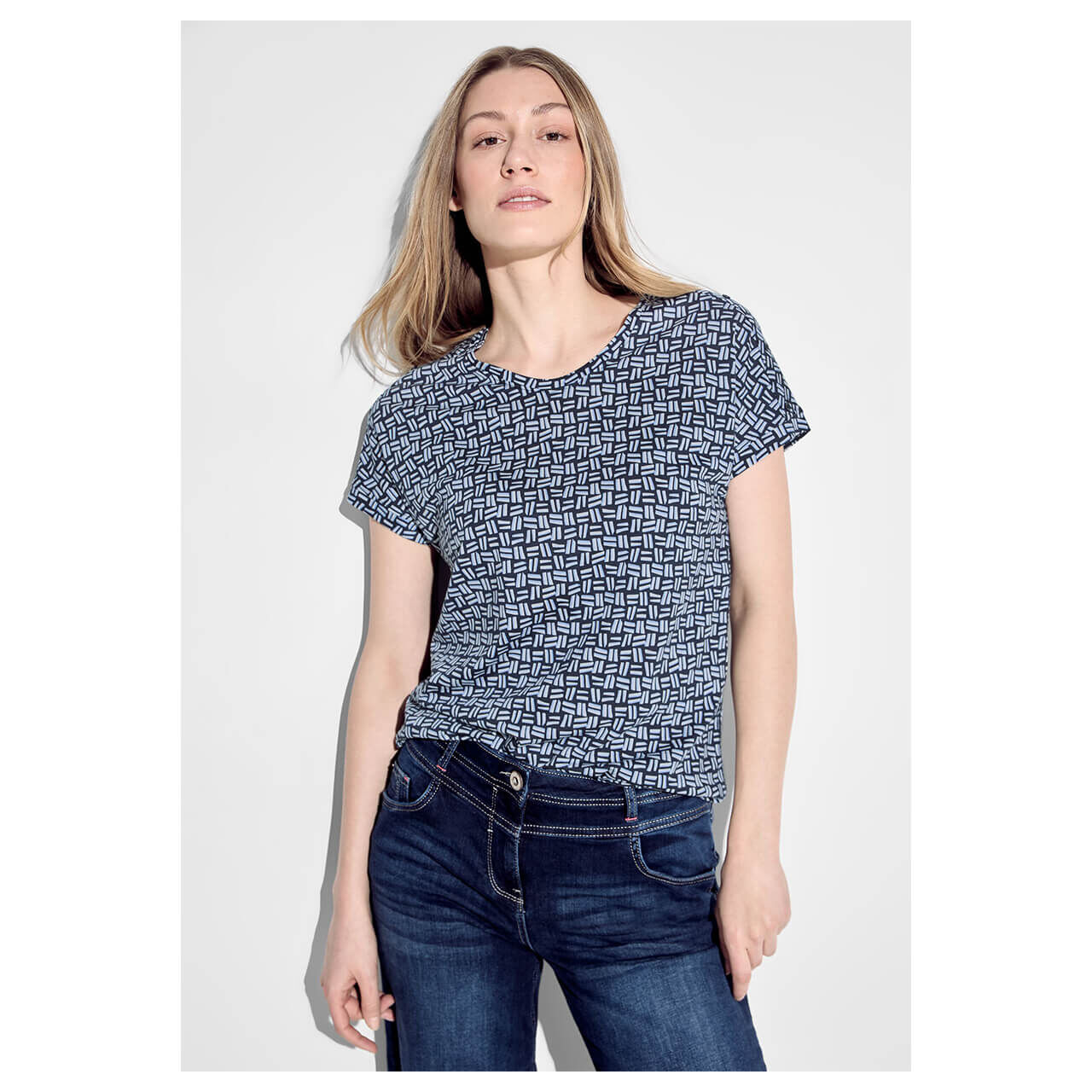 Cecil Damen T-Shirt Button with Minimalprint universal blue