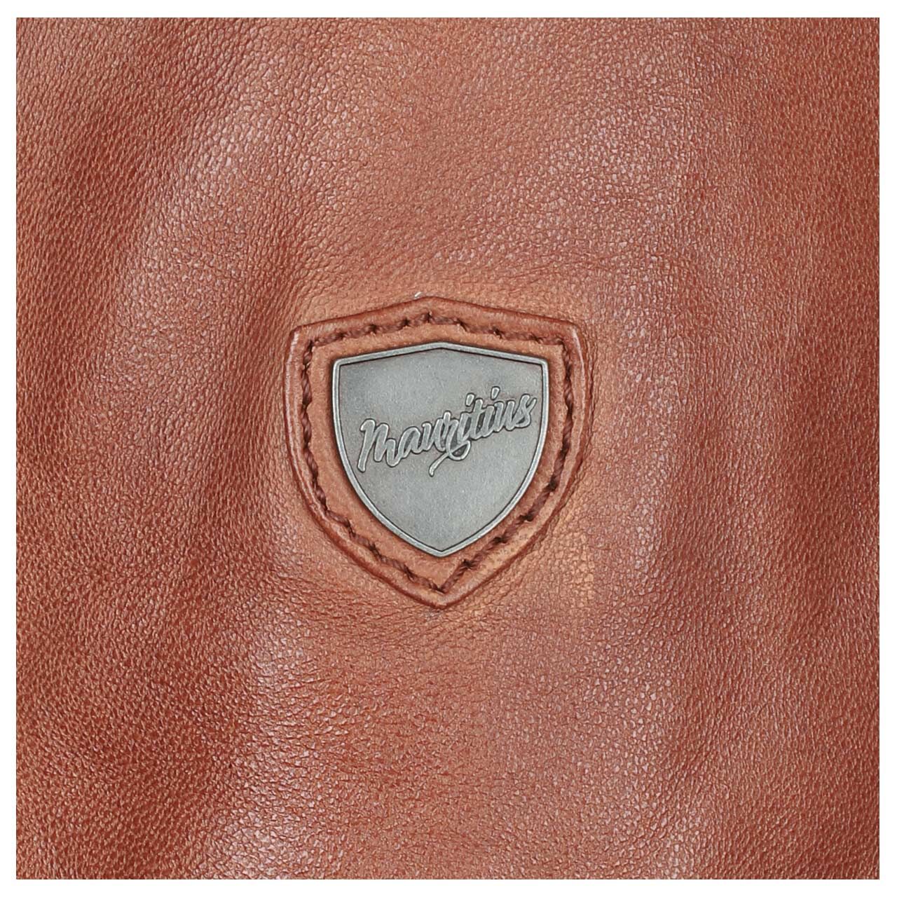 Damen Lederjacke Alva von Mauritius in Braun, detaillierte Ansicht vom Logo