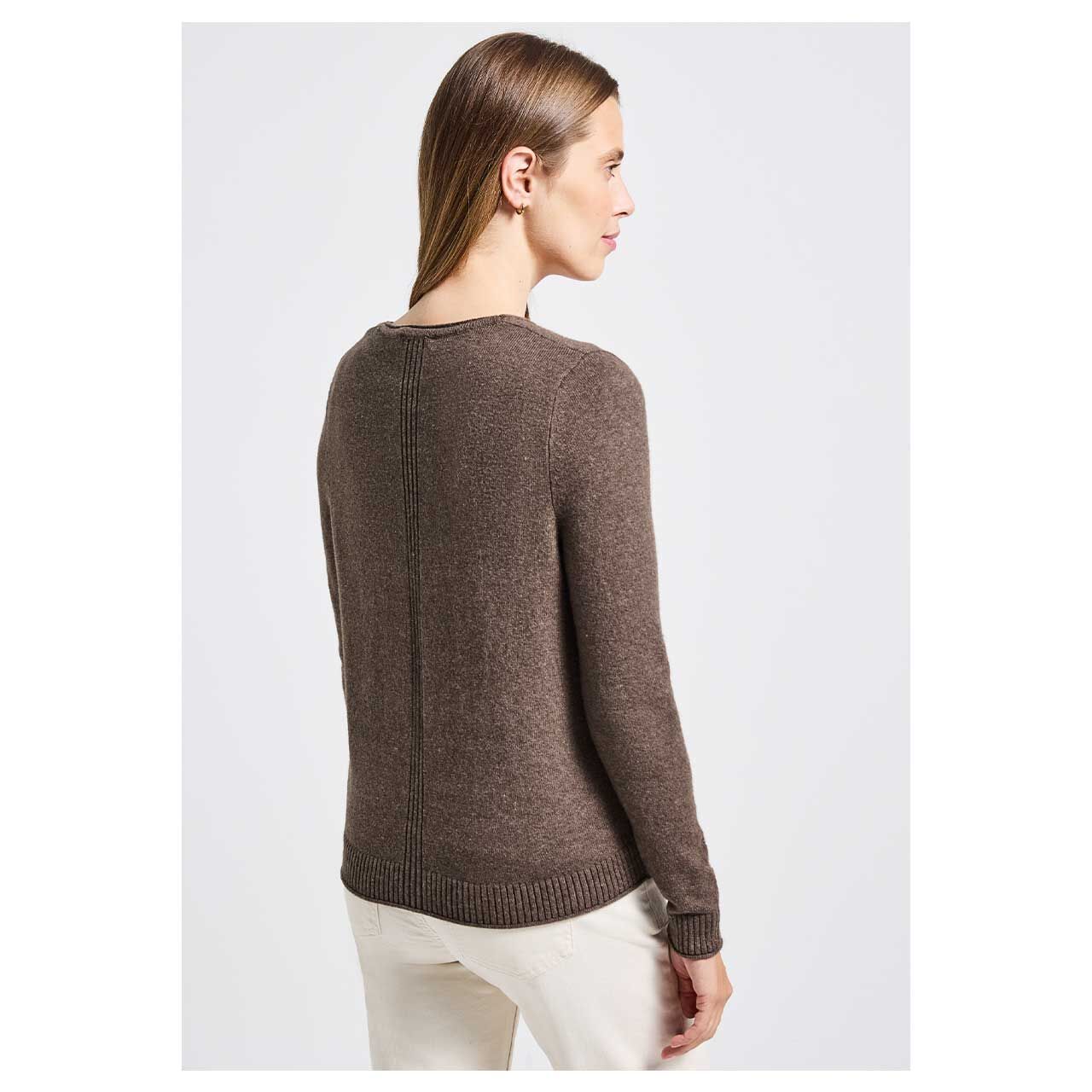 Damen Strickjacke Short Cardigan von Street One in Braun meliert, Rückansicht am Model