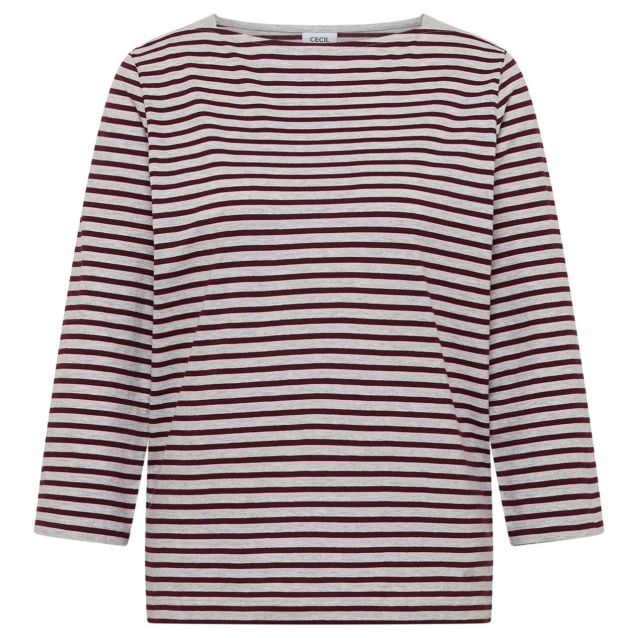 Cecil Damen 3/4 Arm Shirt Small Striped Boatneck light grey melange