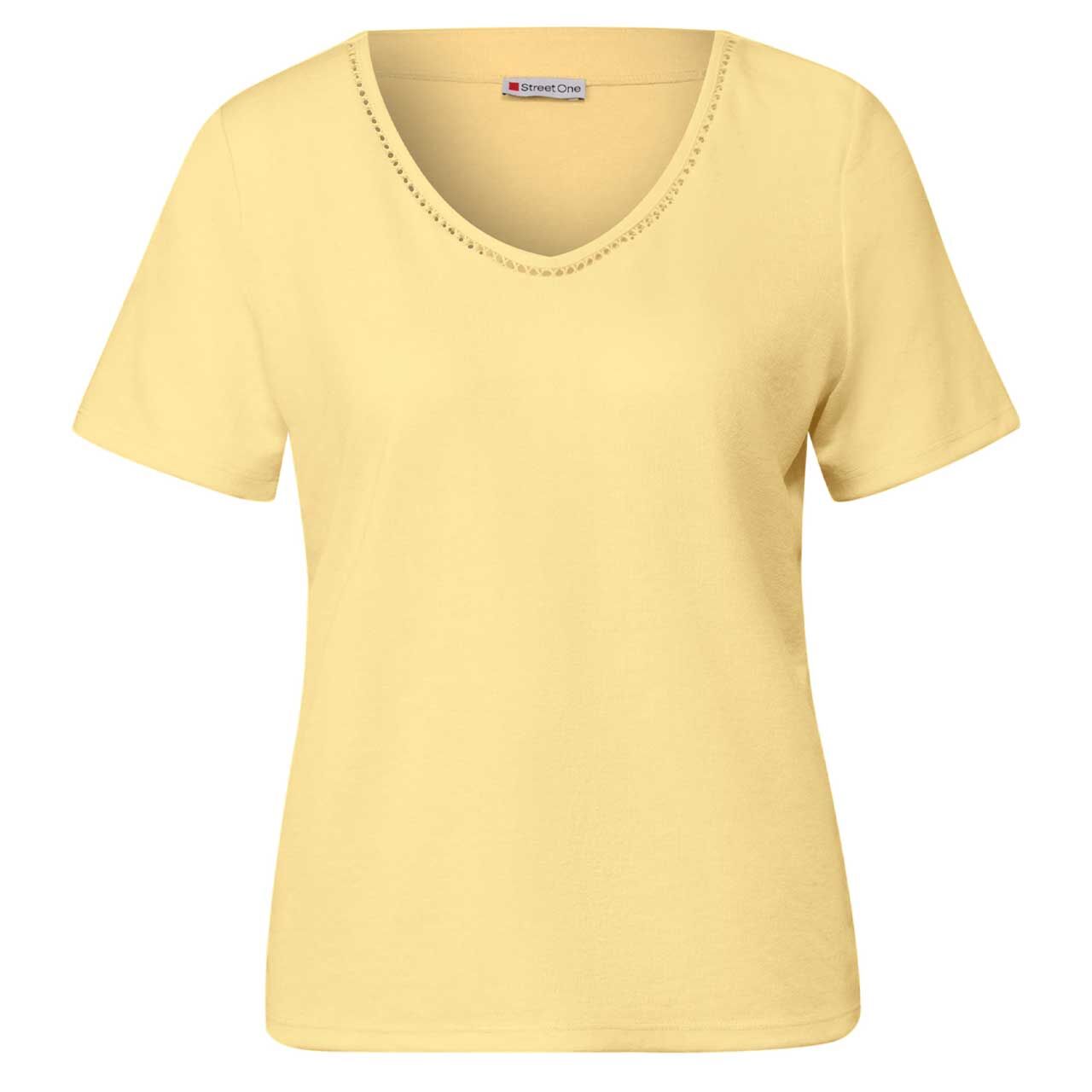 Damen T-Shirt Linen Look with Crochet von Street One in Gelb mit der Farbnummer 16901, Vorderansicht