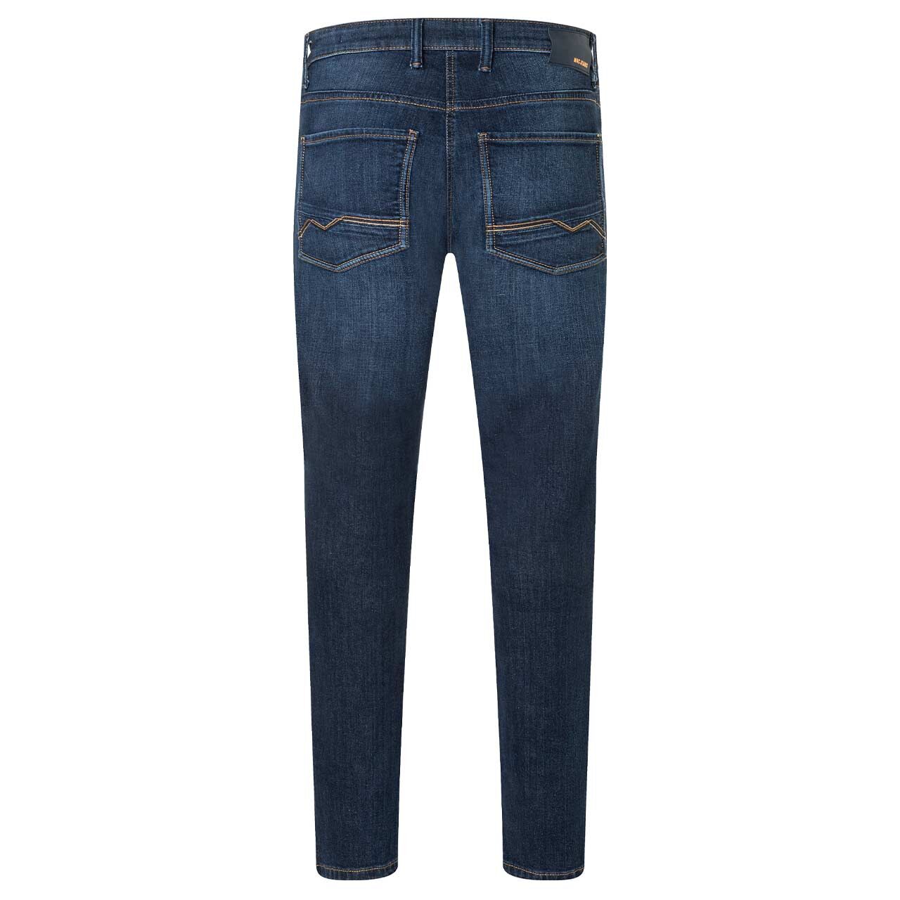 Stretch Herrenjeans Arne Pipe von MAC in Dunkelblau verwaschen, Rückansicht