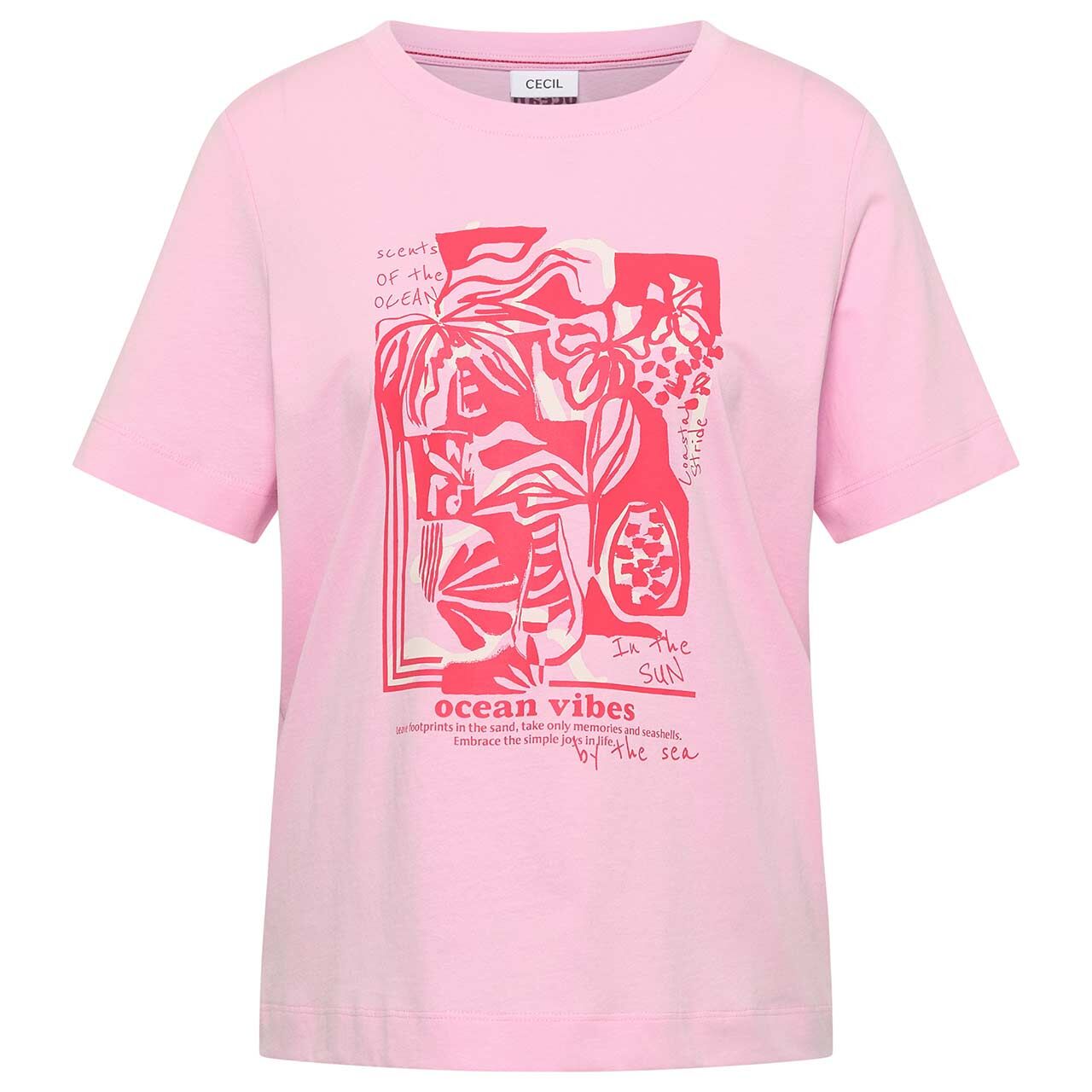 Cecil Damen T-Shirt Big Leaves light blush rose