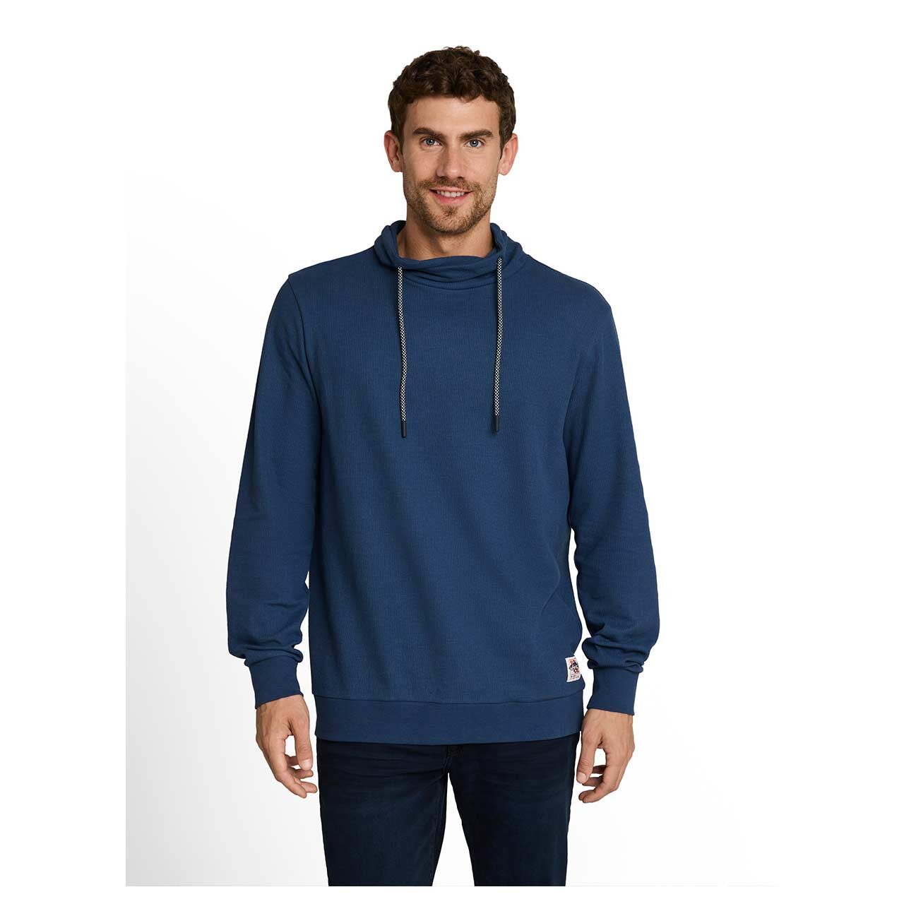 Herren Pullover Structured Snood von Tom Tailor in Dunkelblau, Vorderansicht am Model