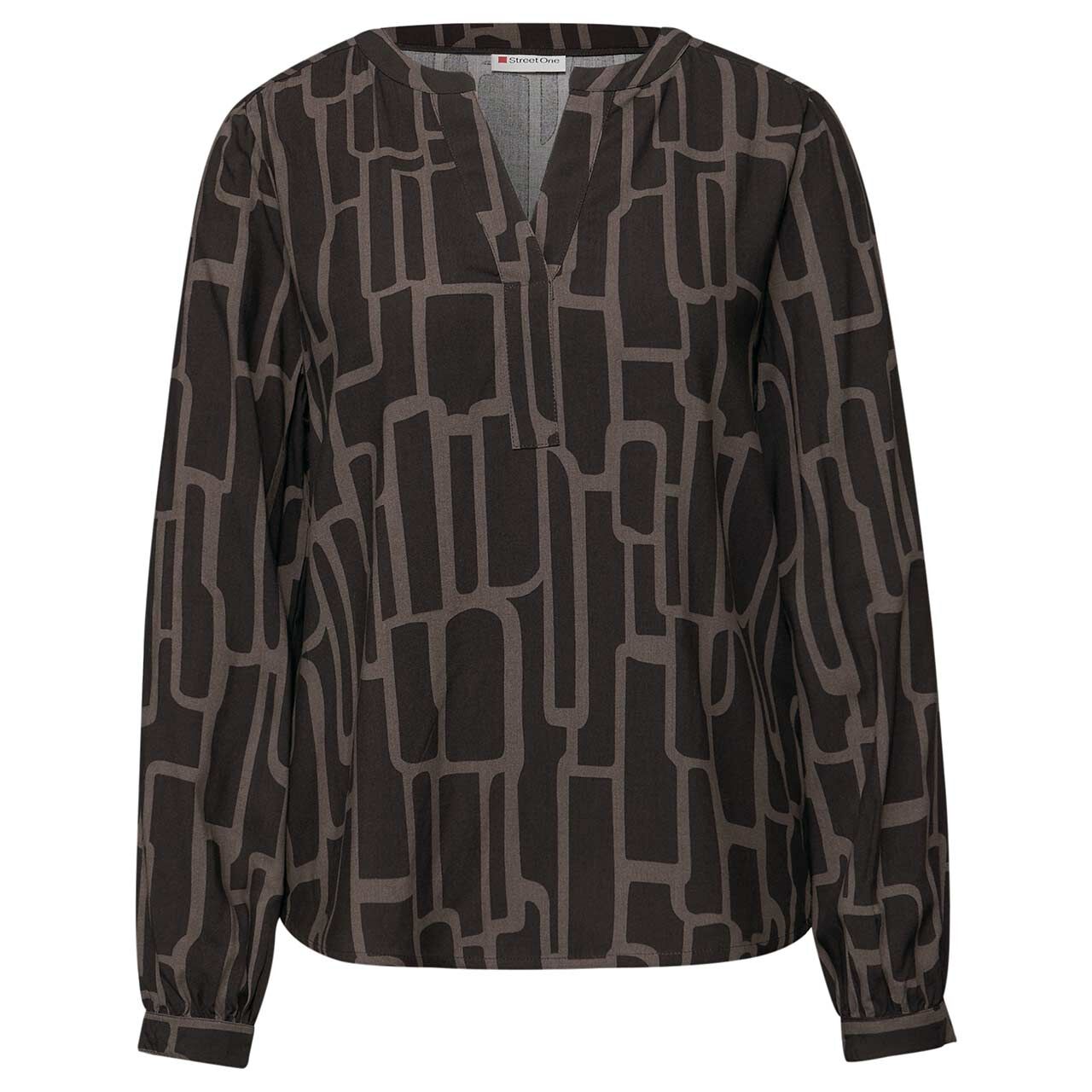 Street One Damen Langarm Bluse Splitneck Tunic darkest brown print