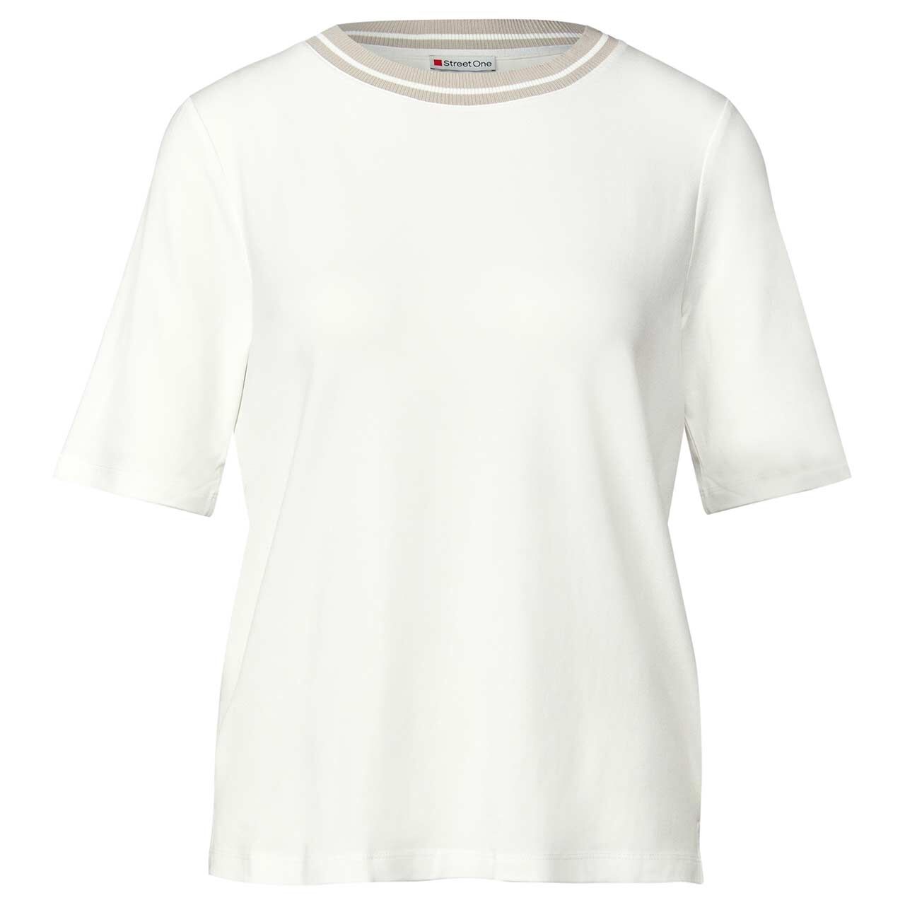 Street One Damen T-Shirt Rib Collar off white