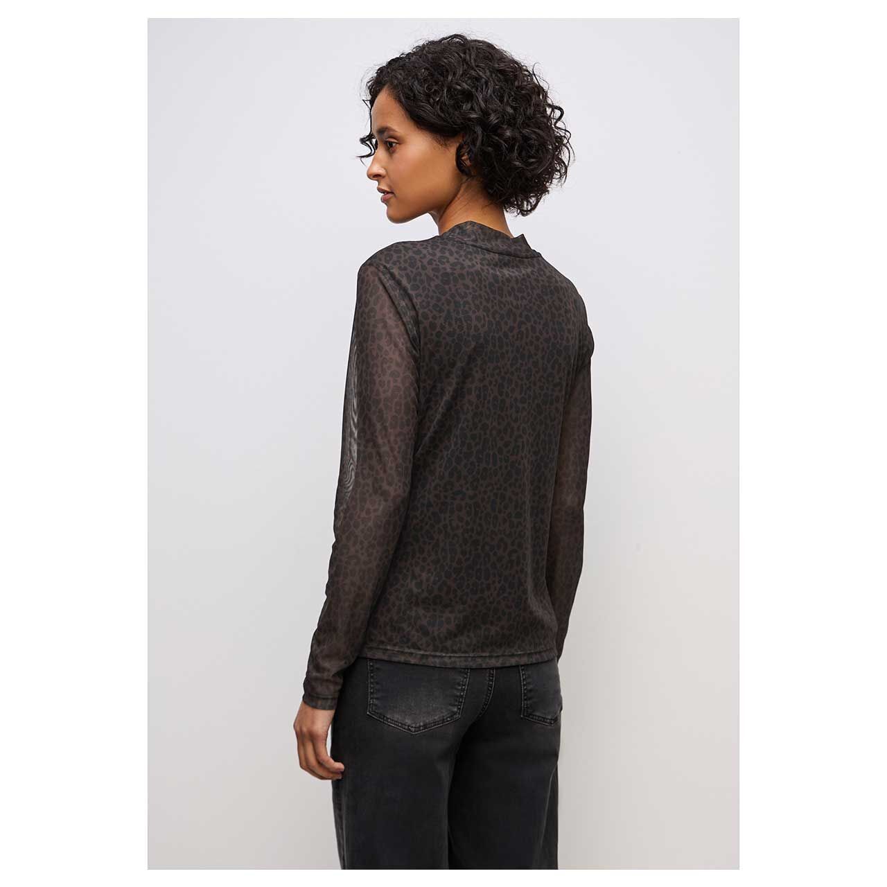 Damen Langarm Shirt Printed Mesh von Street One in Dunkelbraun mit Print, Rückansicht am Model