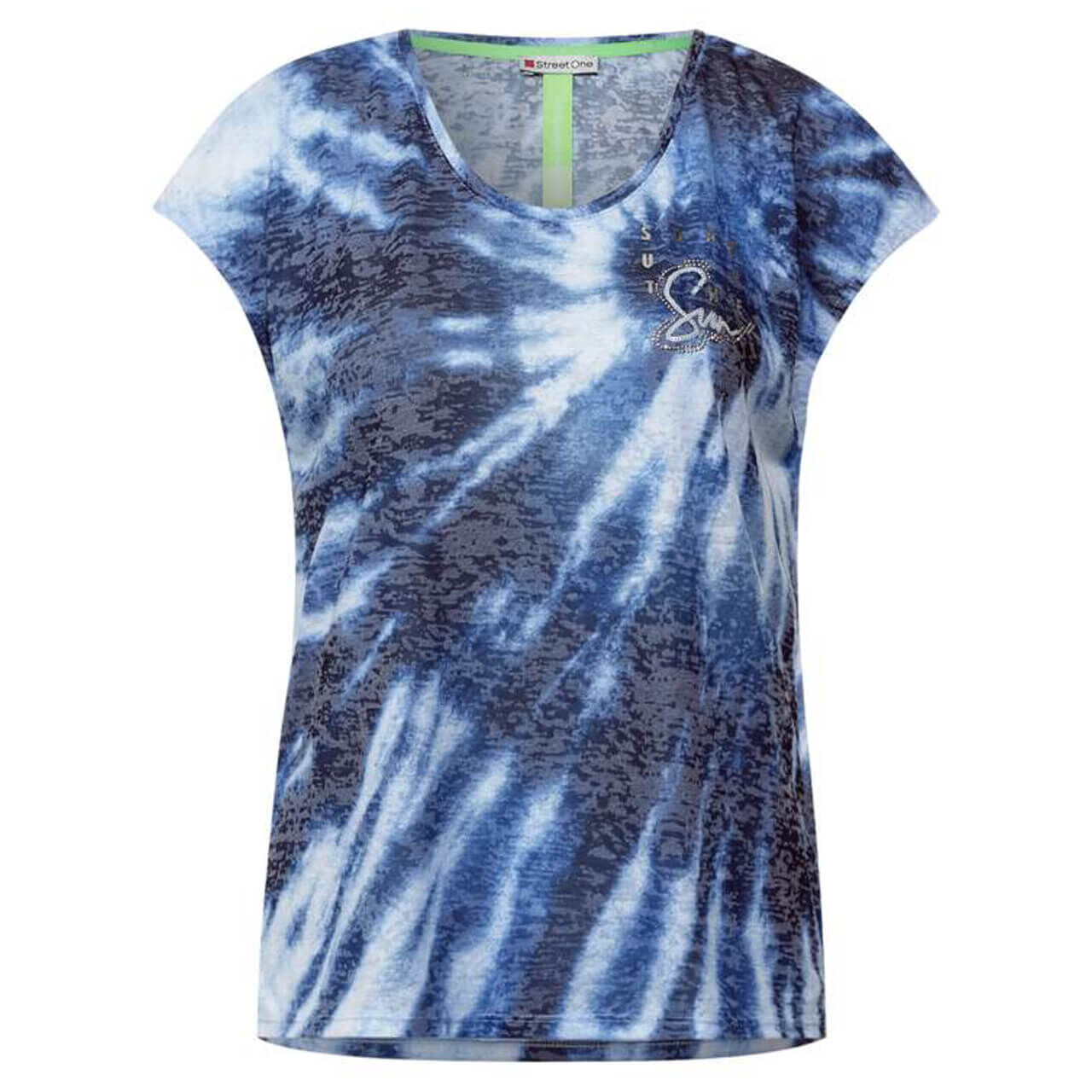 Street One Batic Burn T-Shirt für Damen in Blau mit Print, FarbNr.: 33765