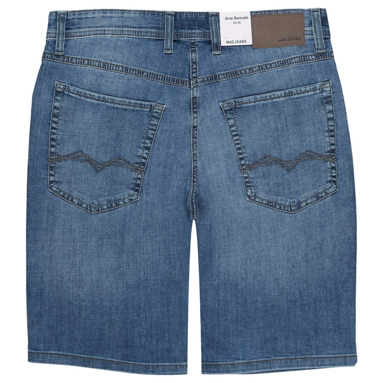 Stretch Herrenjeans Arne Bermuda von MAC in Blau angewaschen, Rückansicht
