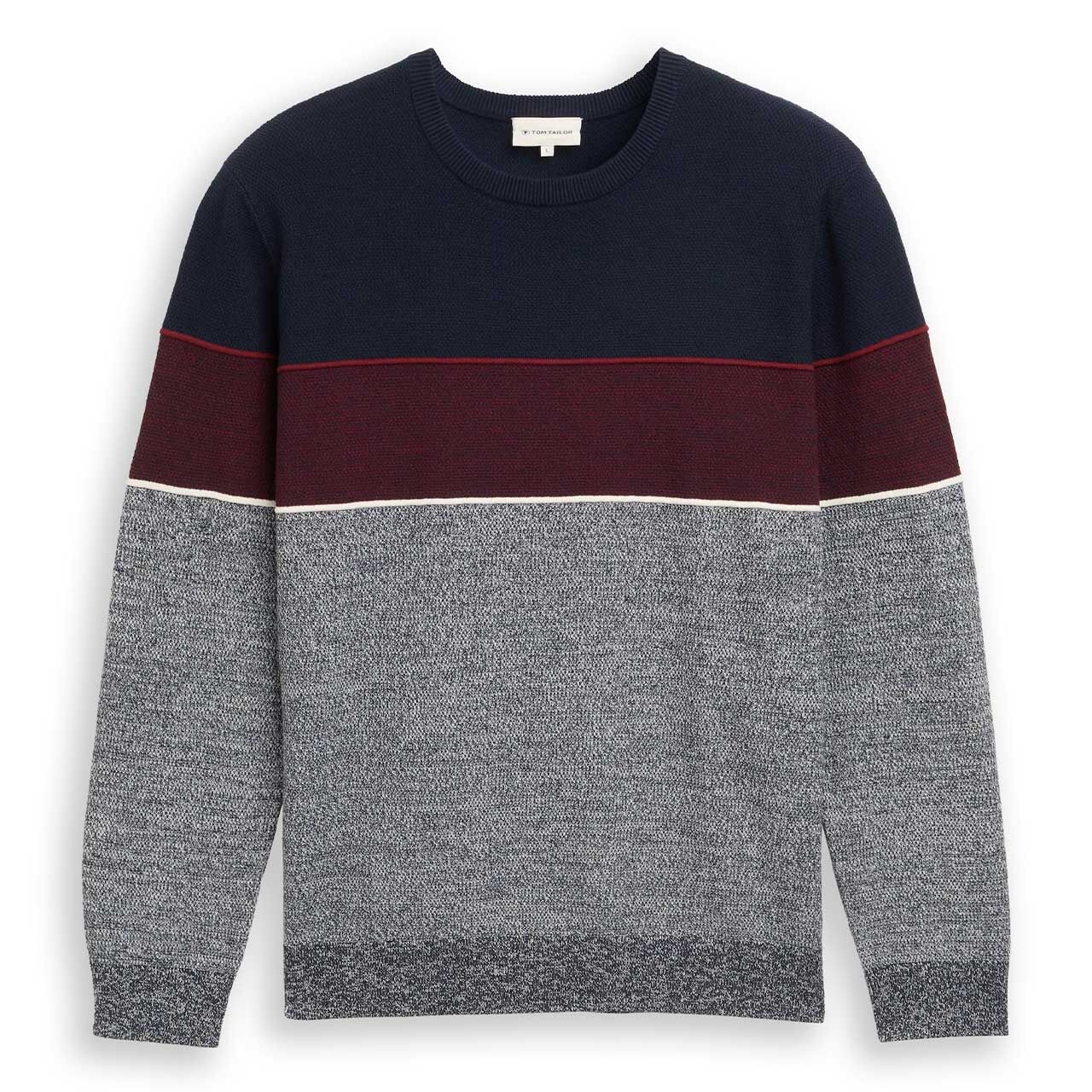 Tom Tailor Herren Pullover Knit Crewneck navy red white stripe