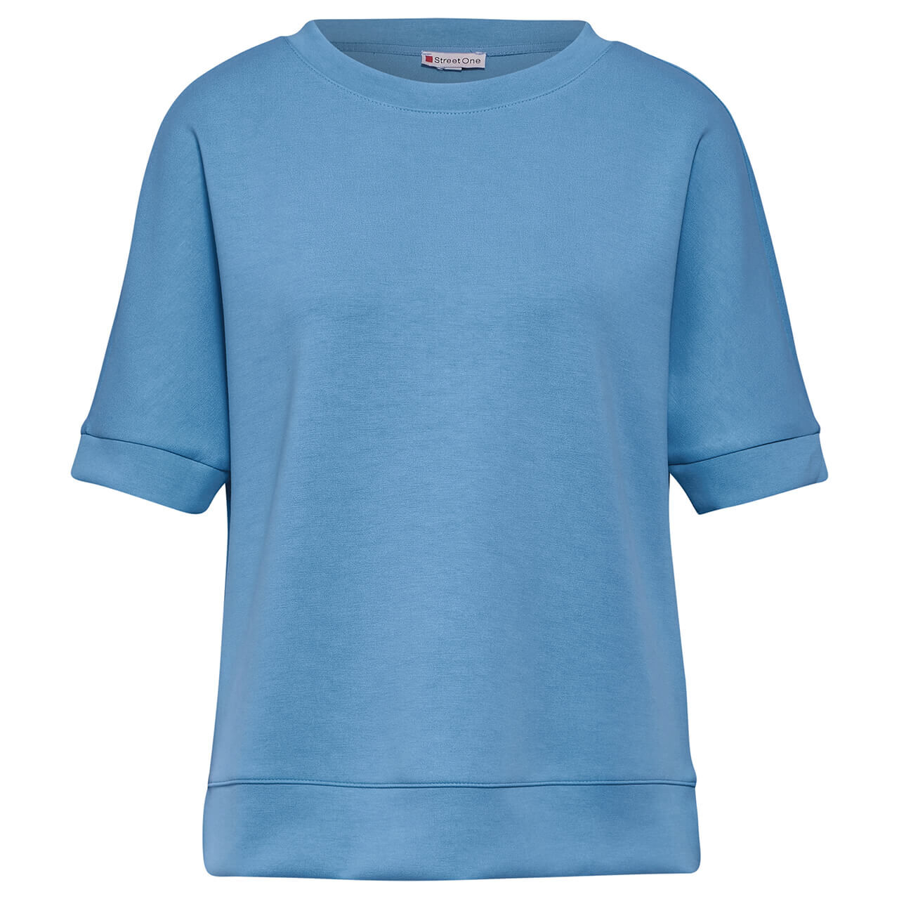 Street One Damen Kurzarm Sweatshirt Silk Look marina blue