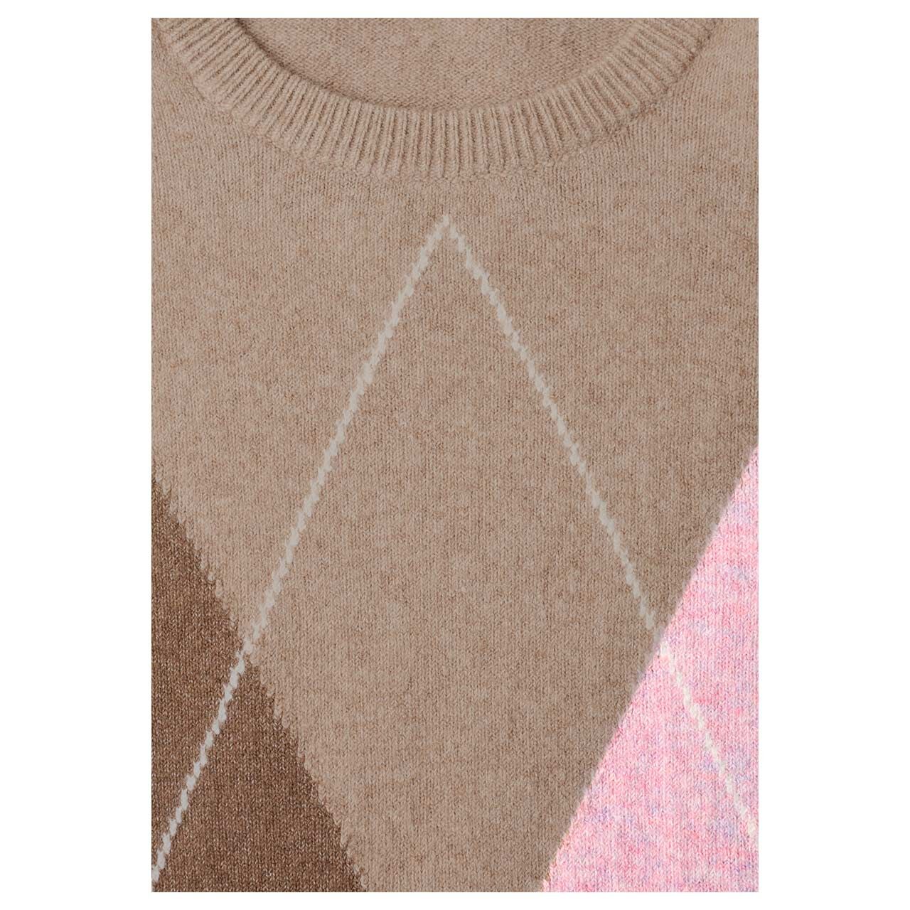 Damen Pullover Big Argyle Cosy Round Neck Sweater von Cecil in Hellbraun, Detailansicht vom Muster