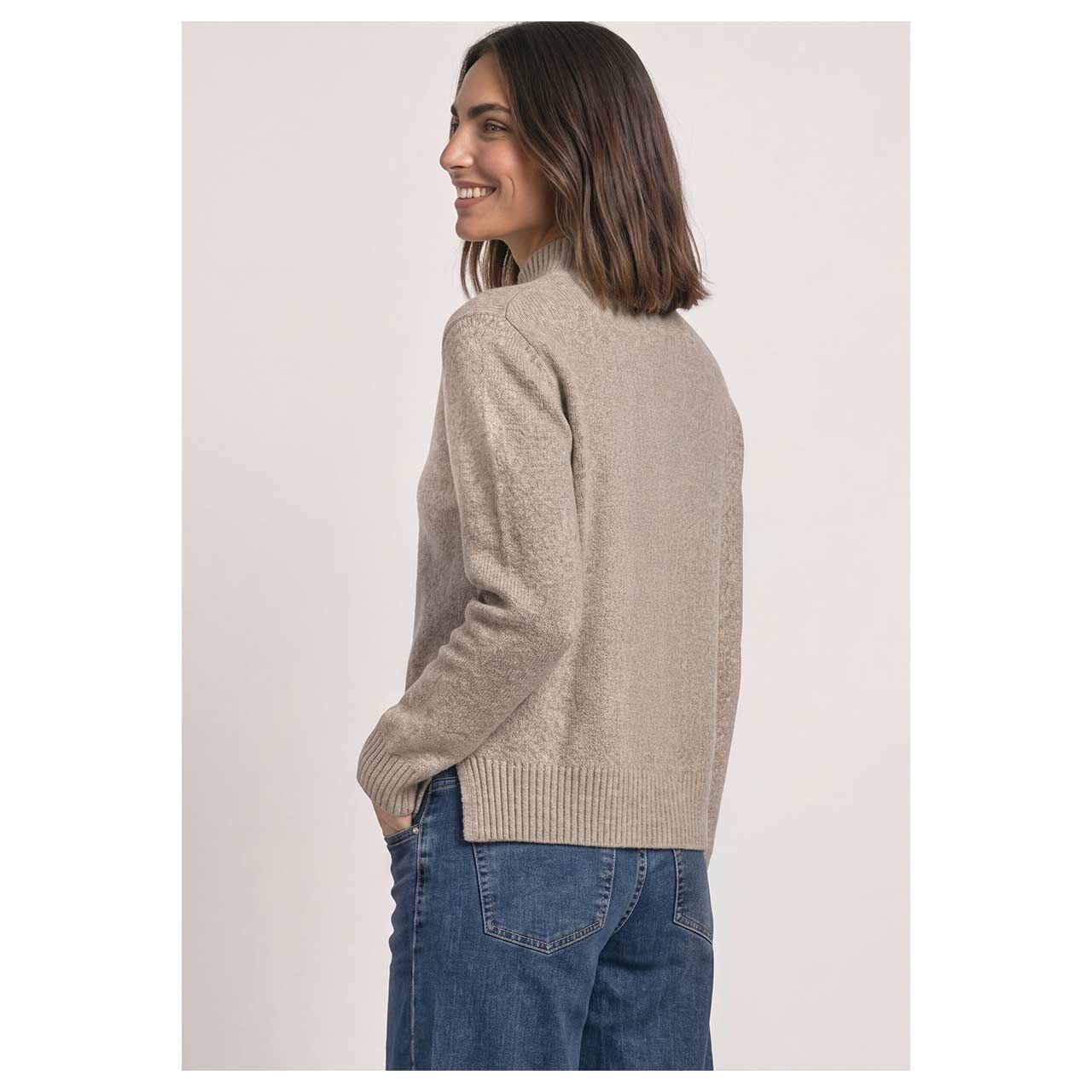 Damen Pullover Cosy Mouliné von Street One in Beige meliert, Rückansicht am Model