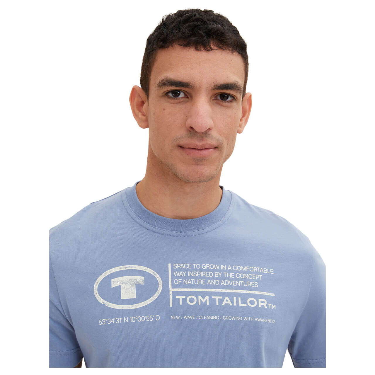 Tom Tailor Herren T-Shirt greyish mid blue logo wording