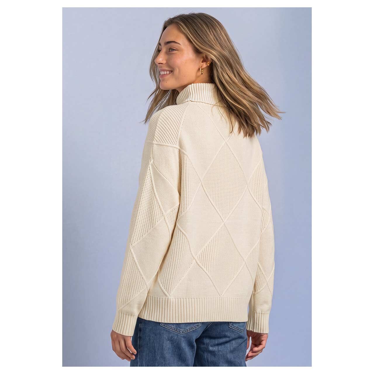 Damen Rollkragen Pullover Cosy Structure Sweater von Street One in Hellbeige, Rückansicht am Model