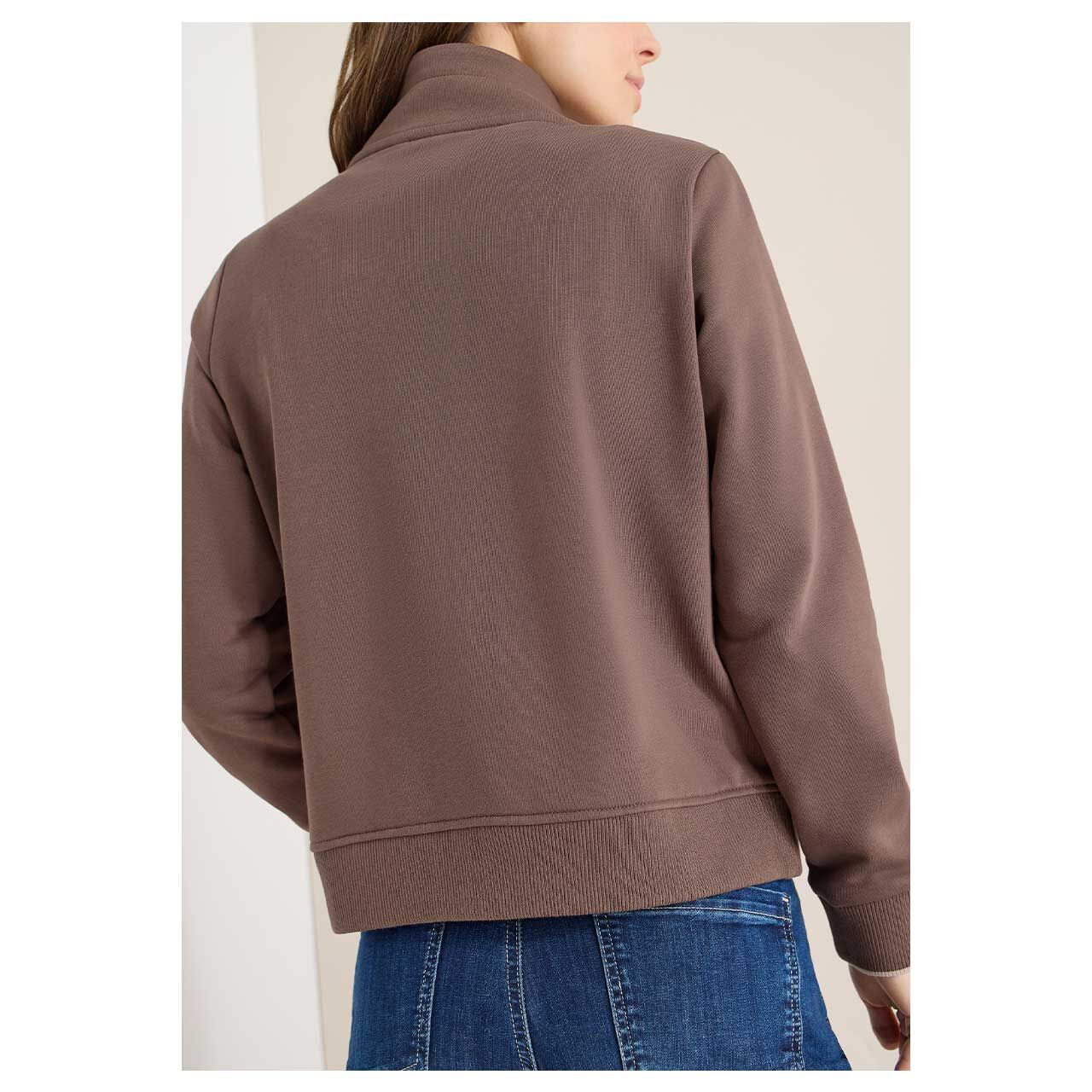 Damen Sweatjacke Welt Pockets von Cecil in Braun, Rückansicht am Model