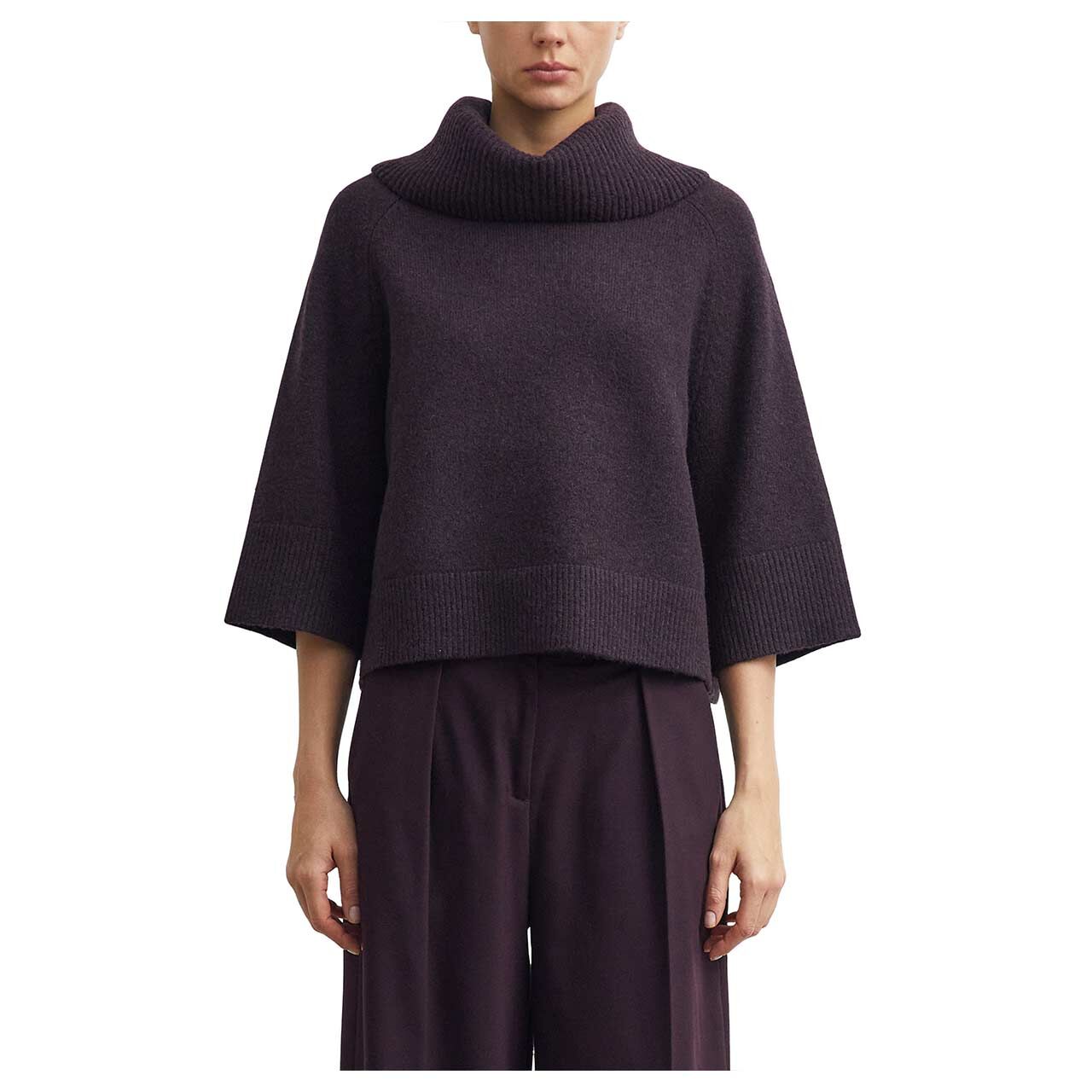 Damen 3/4 Arm Rollkragen Pullover von Comma in Lila, Vorderansicht am Model