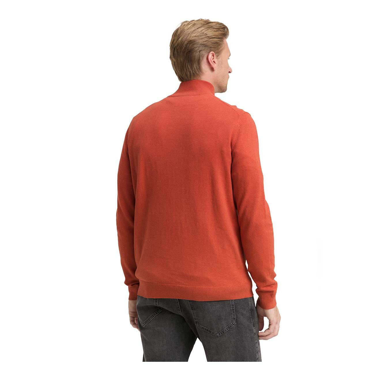 Herren Pullover Troyer Cashmere Knitted von Tom Tailor in Orange meliert, Rückansicht am Model