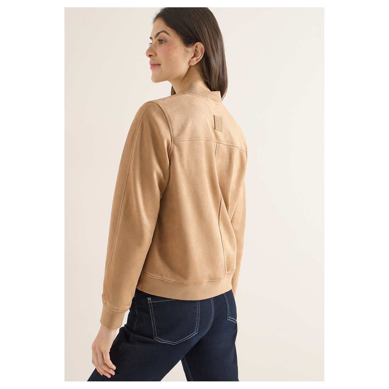 Damen Jacke Velours Blouson von Cecil in Hellbraun, Rückansicht am Model