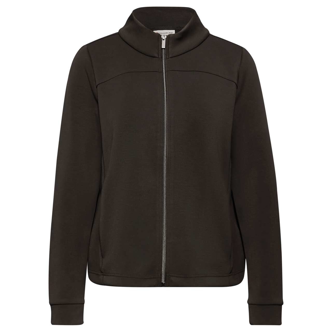 Street One Damen Sweatjacke Silk Look darkest brown