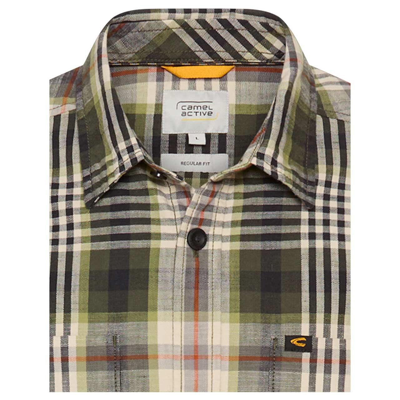 Herren Langarm Hemd von Camel active in der Farbe Grün kariert, Detailansicht vorne