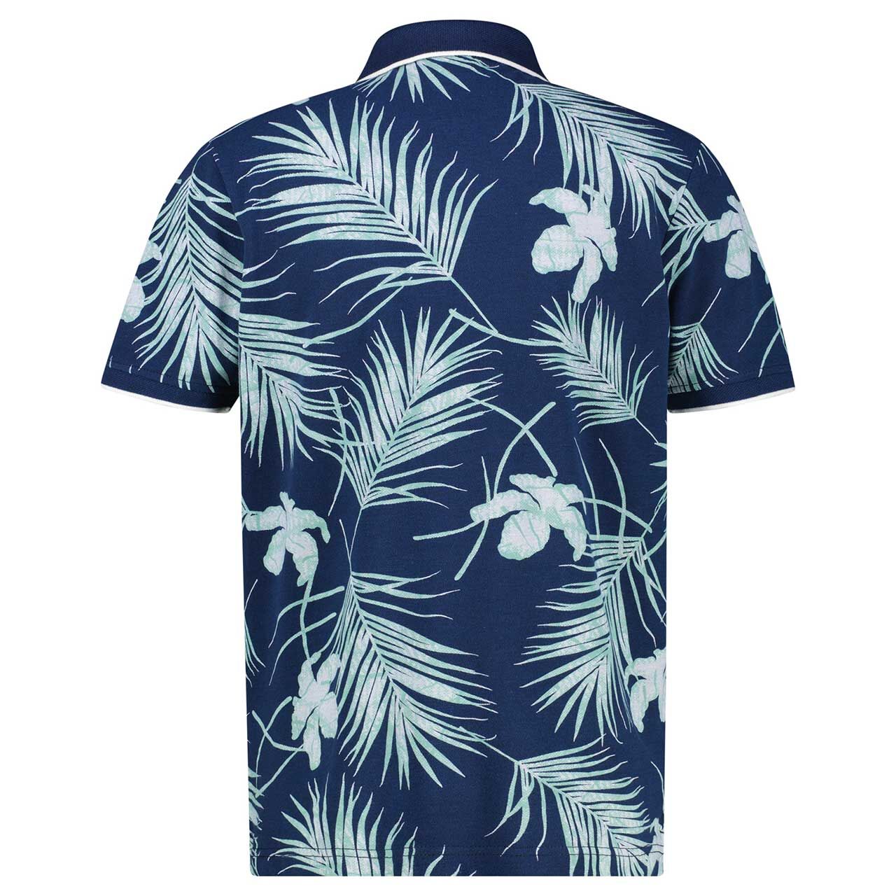 Rückansicht des Herren Piqué Poloshirts von Lerros in Blau mit Print 
