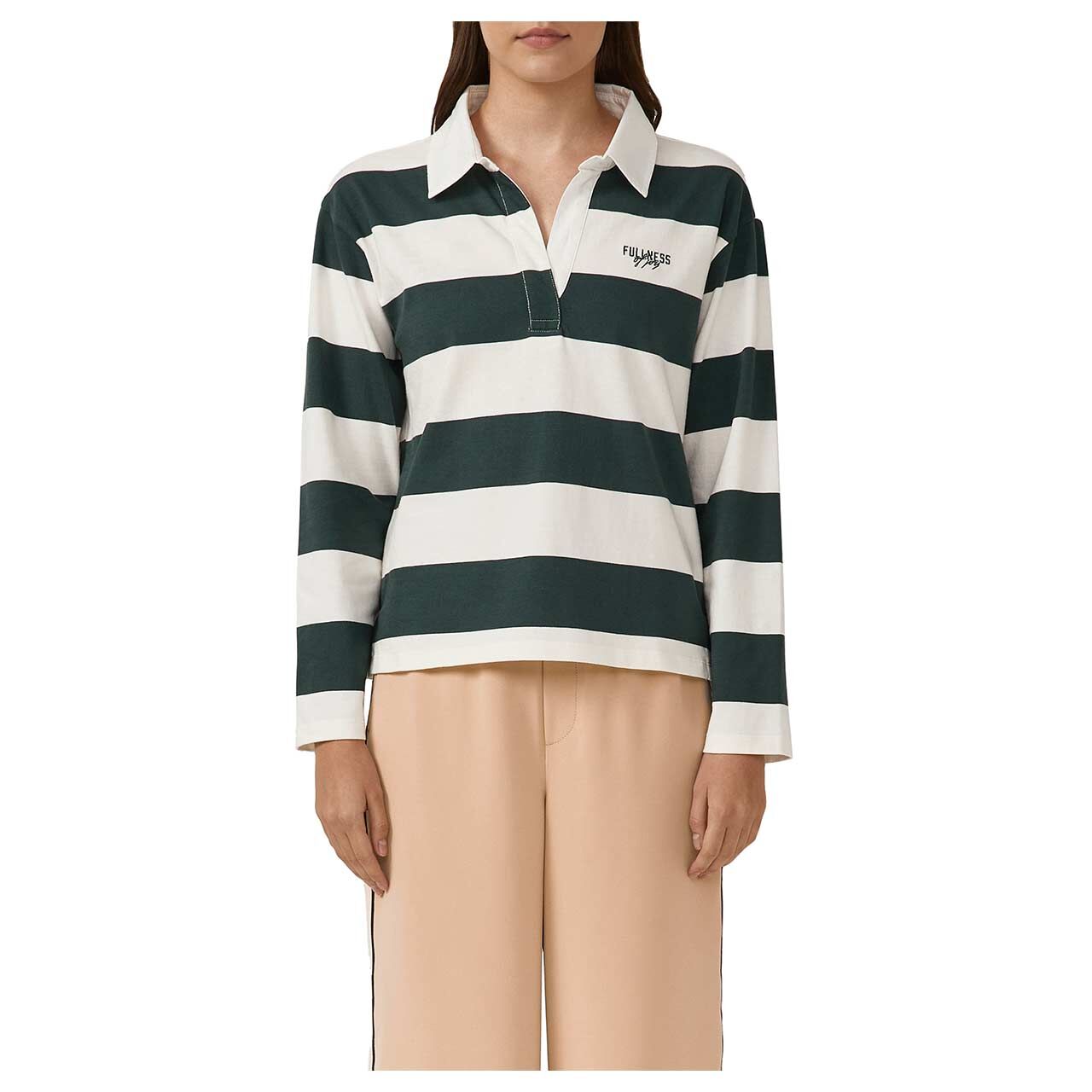 Damen Sweatshirt von s.Oliver in Dunkelgrün gestreift, Vorderansicht am Model
