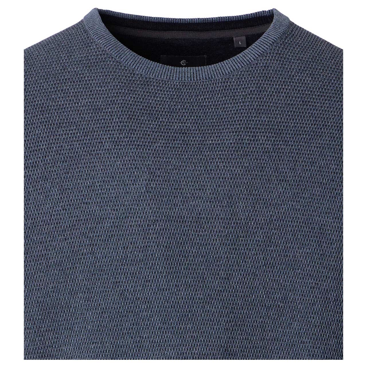 Herren Pullover O-Neck von Casa Moda in Blau-Grau meliert, Detailansicht vorne