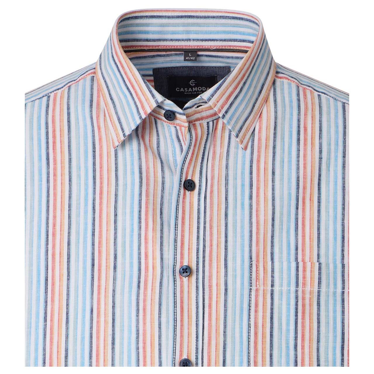 Herren Kurzarm Hemd von Casa Moda in Türkis gestreift, Detailansicht vorne