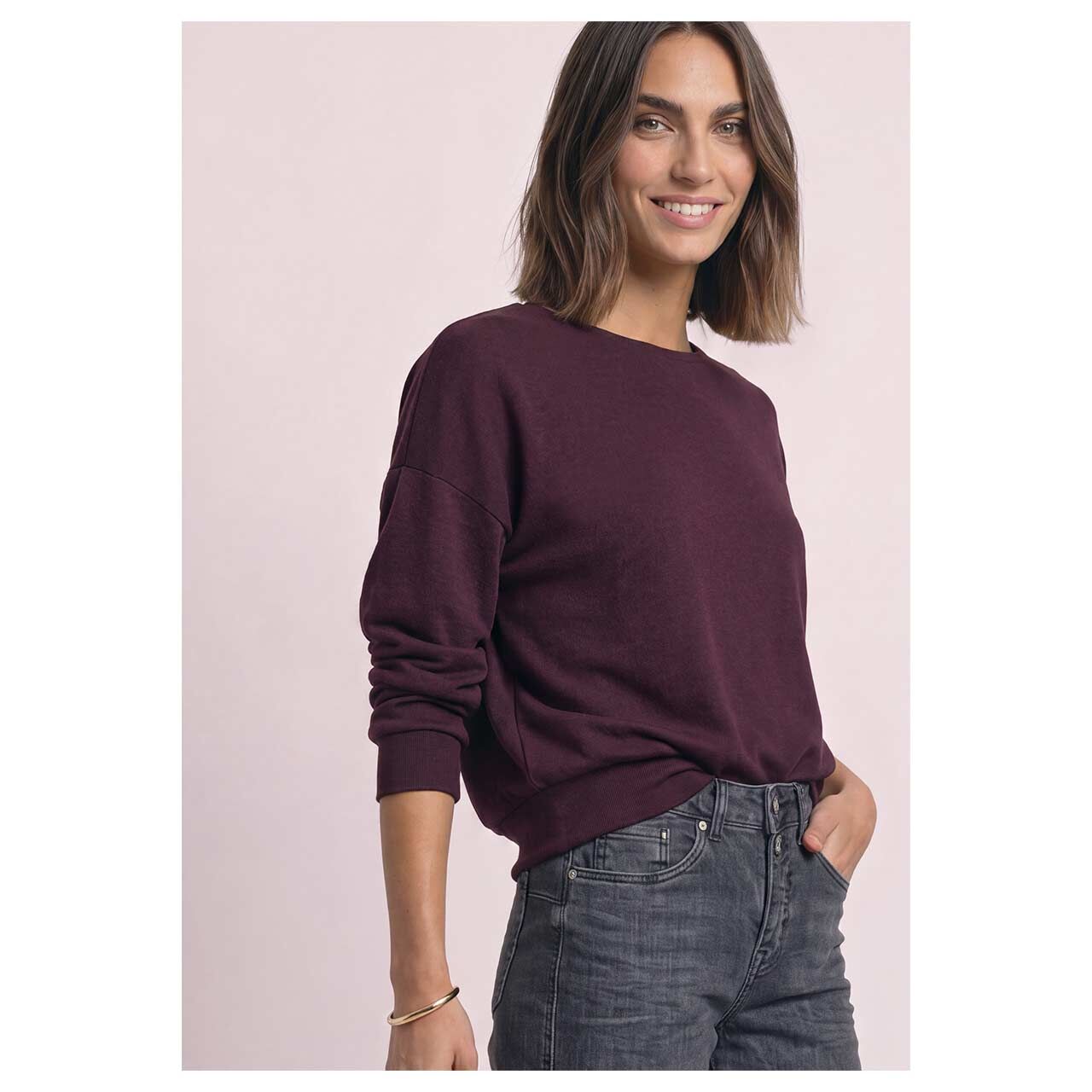 Damen Langarm Shirt Soft Bottom Cuff von Street One in Lila meliert, Vorderansicht am Model