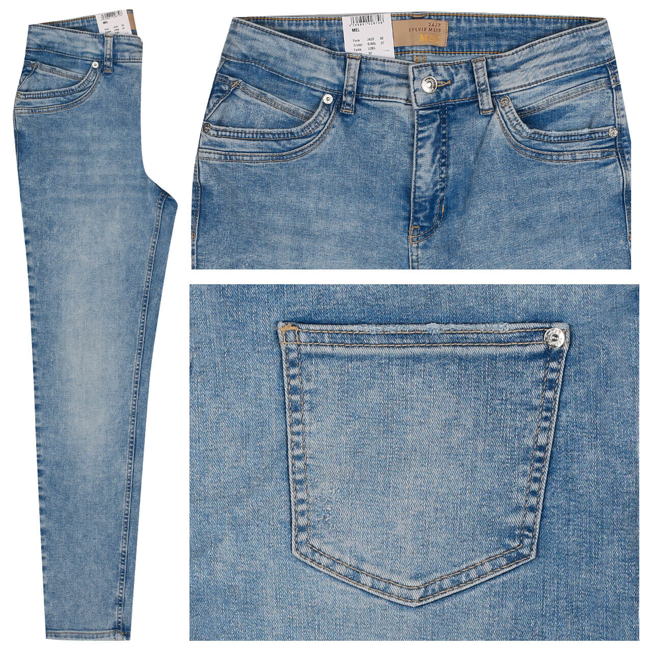 MAC Jeans Mel für Damen in Hellblau verwaschen mit Destroyed-Effekten, FarbNr.: D285